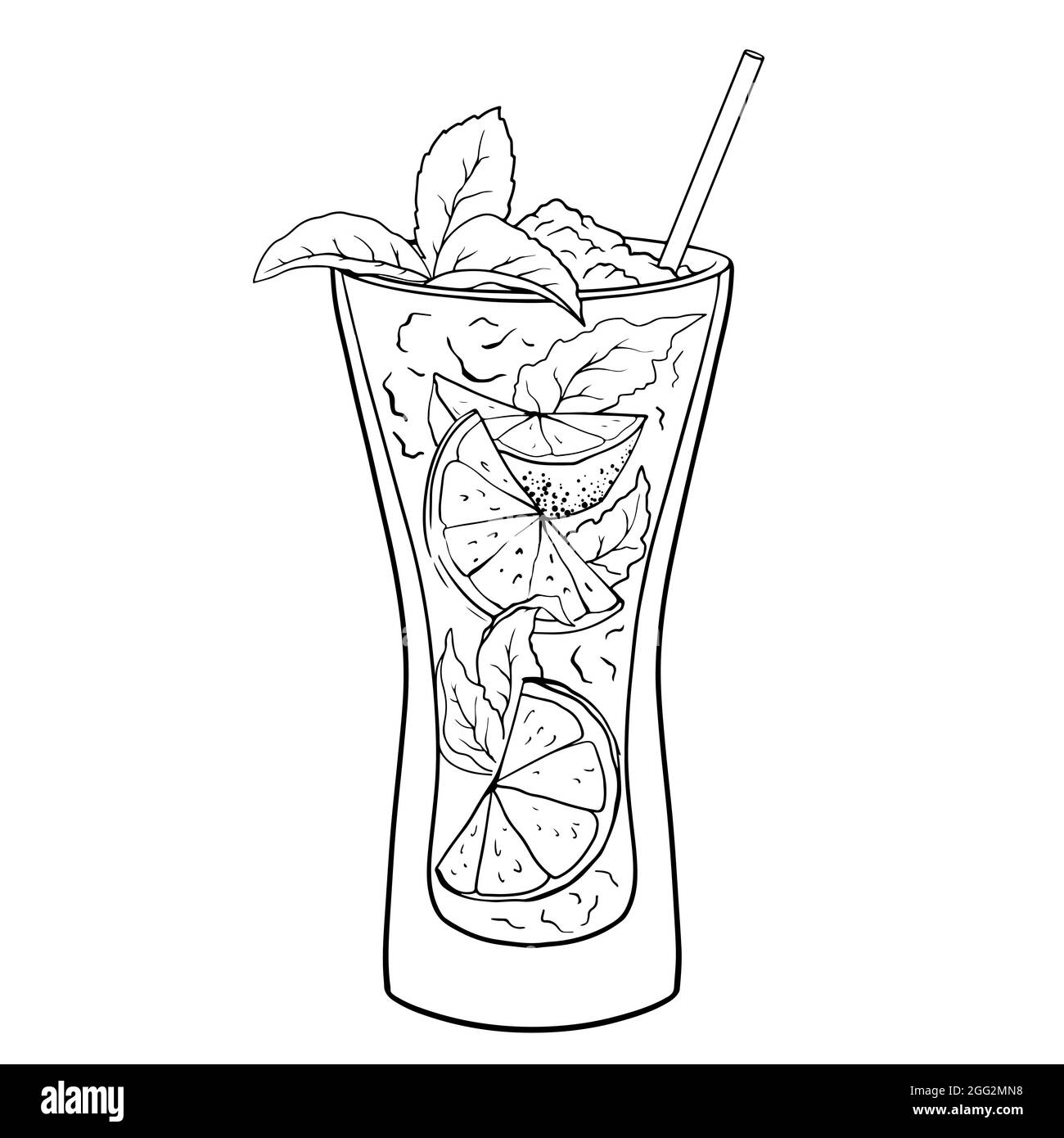 Mojito-Cocktail, handgezeichneter Cocktail mit Eis, Minze und Limette. Vektorgrafik. Stock Vektor