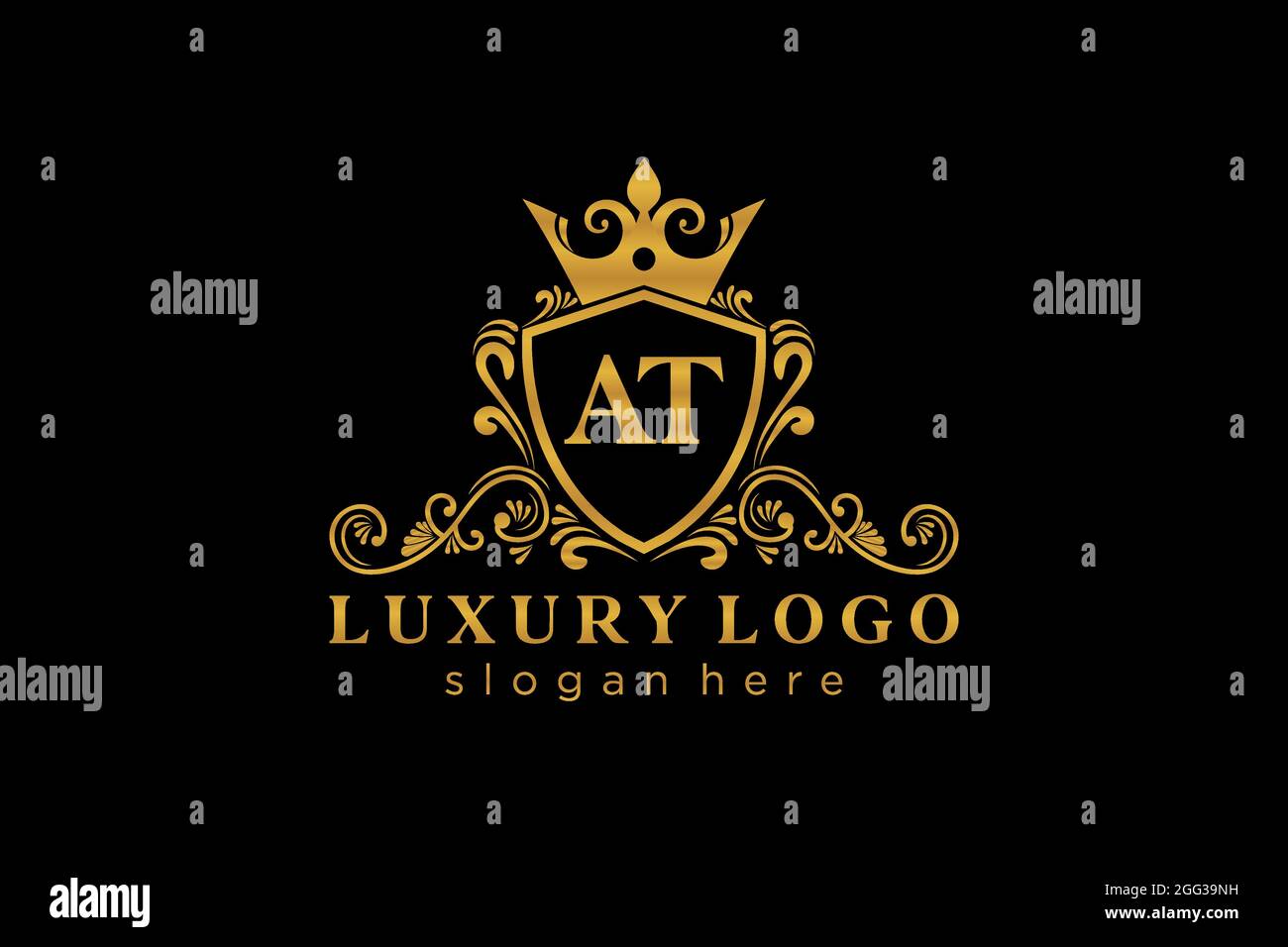 AT Letter Royal Luxury Logo Vorlage in Vektorgrafik für Restaurant, Royalty, Boutique, Cafe, Hotel, Heraldisch, Schmuck, Mode und andere Vektor illustrr Stock Vektor