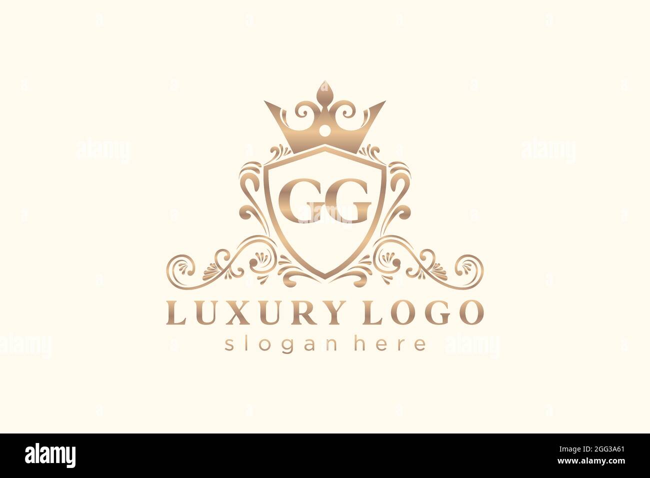 GG Letter Royal Luxury Logo Vorlage in Vektorgrafik für Restaurant, Royalty, Boutique, Cafe, Hotel, Heraldisch, Schmuck, Mode und andere Vektor illustrr Stock Vektor