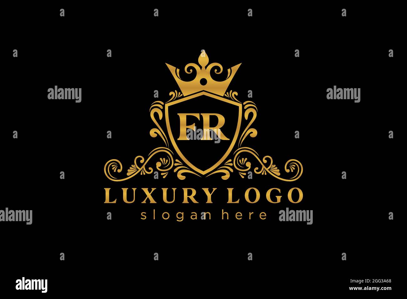 FR Buchstabe Royal Luxury Logo Vorlage in Vektorgrafik für Restaurant, Royalty, Boutique, Cafe, Hotel, Heraldisch, Schmuck, Mode und andere Vektor illustrr Stock Vektor