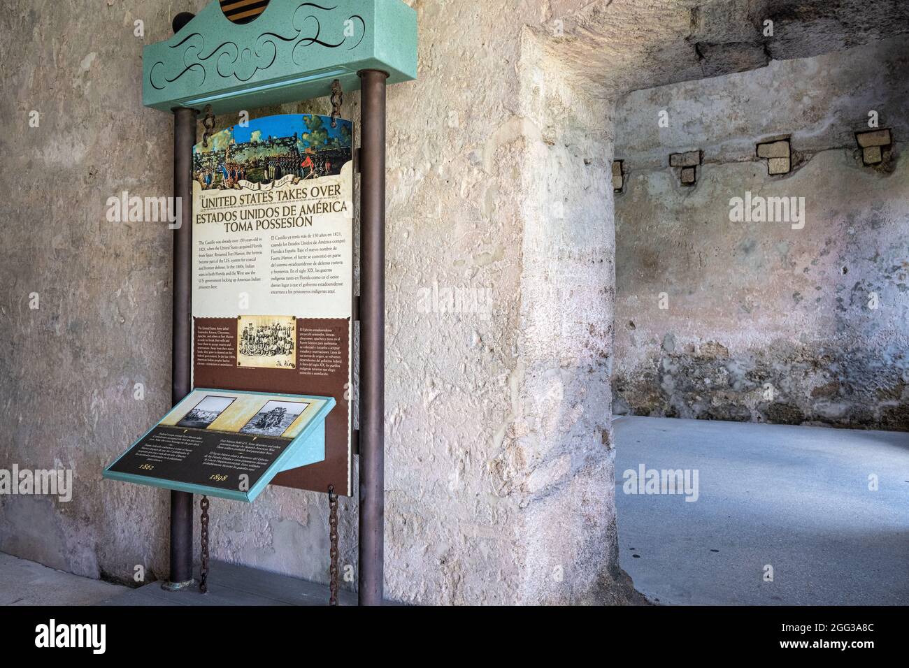 Innenraum des Castillo de San Marcos aus dem 17. Jahrhundert, der ältesten gemauerten Festung des US-amerikanischen Kontinents, an der Matanzas Bay in St. Augustine, FL. Stockfoto