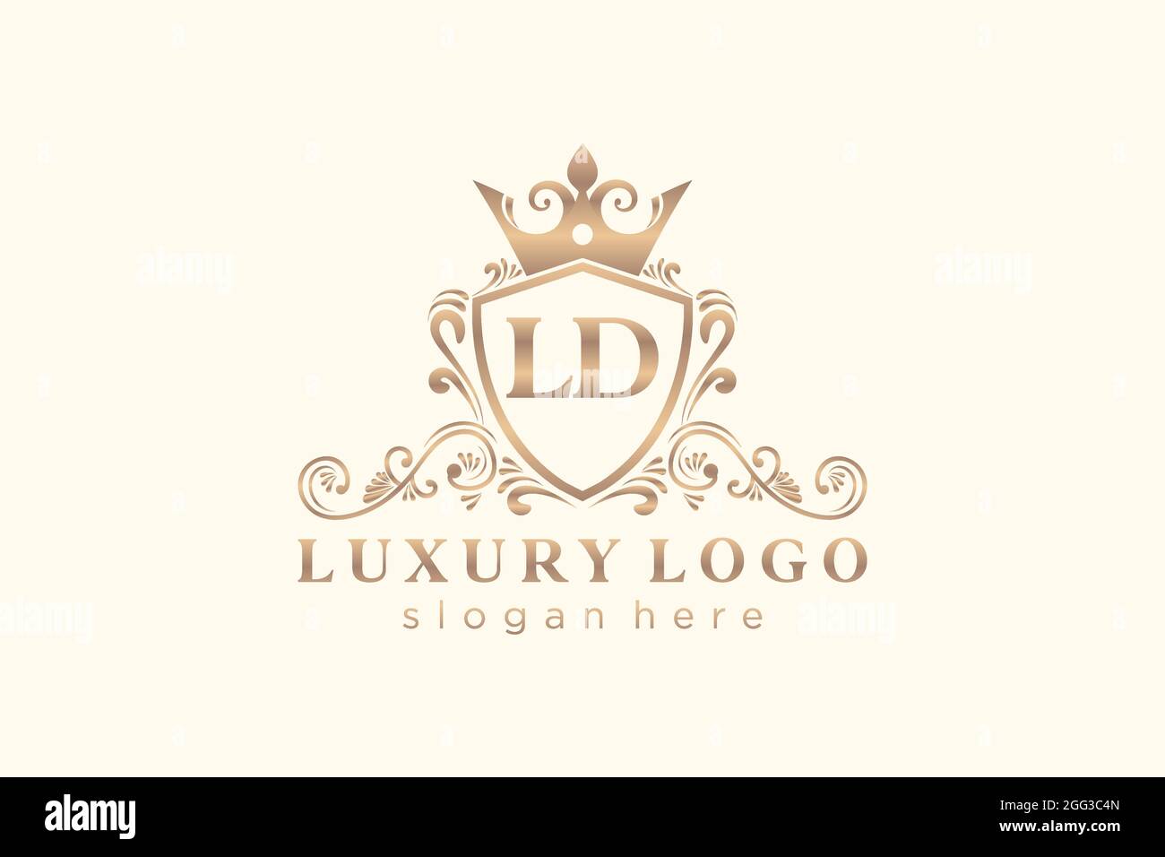 LD Letter Royal Luxury Logo Vorlage in Vektorgrafik für Restaurant, Royalty, Boutique, Cafe, Hotel, Heraldisch, Schmuck, Mode und andere Vektor illustrr Stock Vektor