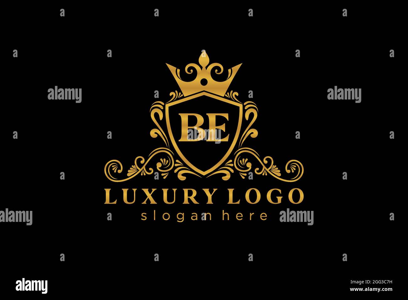 BE Letter Royal Luxury Logo Vorlage in Vektorgrafik für Restaurant, Royalty, Boutique, Cafe, Hotel, Heraldisch, Schmuck, Mode und andere Vektor illustrr Stock Vektor