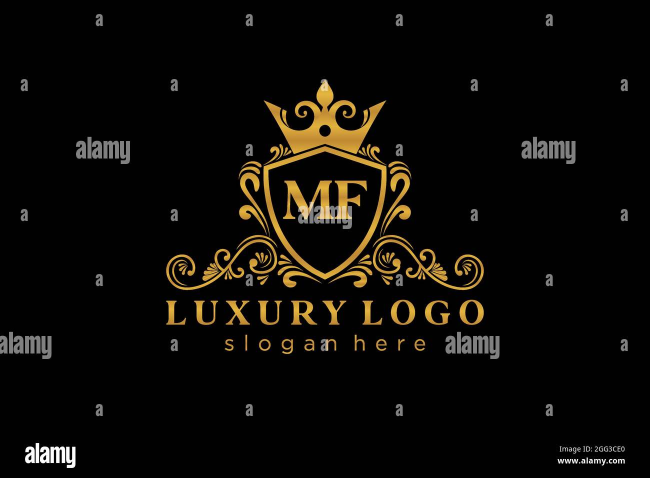 MF Letter Royal Luxury Logo Vorlage in Vektorgrafik für Restaurant, Royalty, Boutique, Cafe, Hotel, Heraldisch, Schmuck, Mode und andere Vektor illustrr Stock Vektor