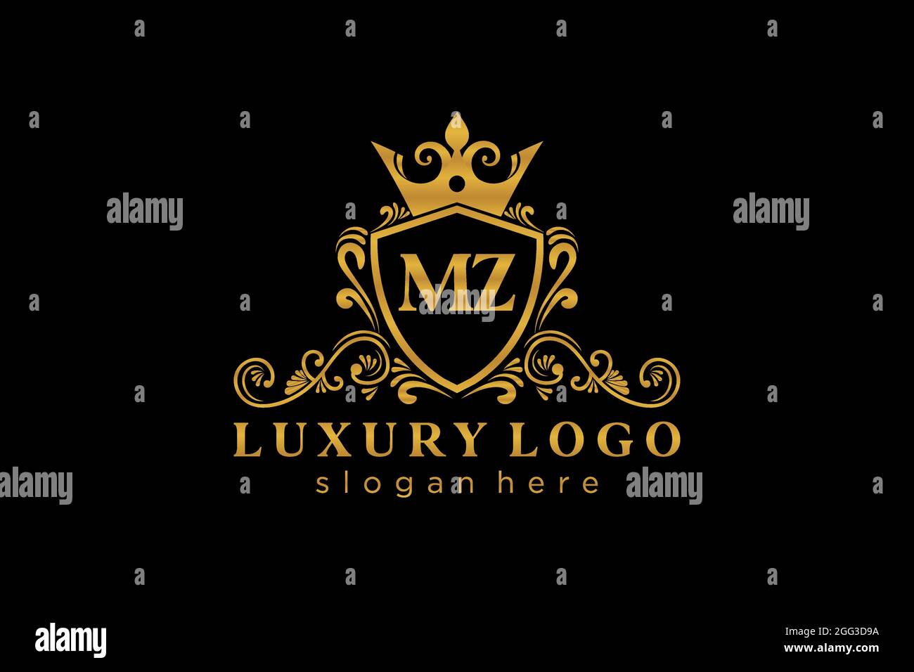 MZ Buchstabe Royal Luxury Logo Vorlage in Vektorgrafik für Restaurant, Royalty, Boutique, Cafe, Hotel, Heraldisch, Schmuck, Mode und andere Vektor illustrr Stock Vektor