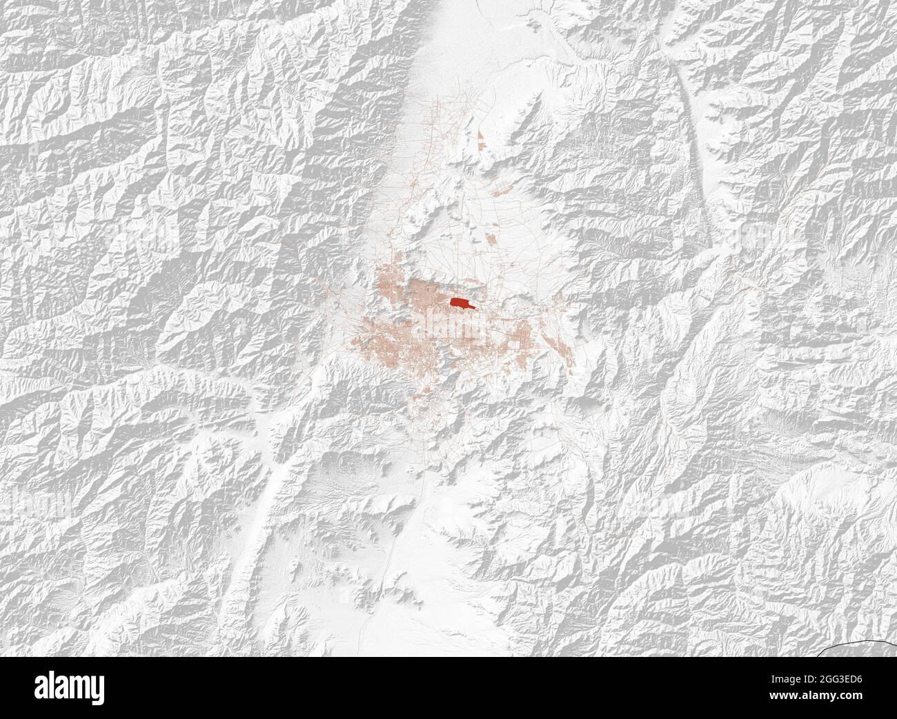 Karte von Kabul, Straßen, Karte der Hauptstadt. Satellitenansicht. Afghanistan. Asien. Stockfoto