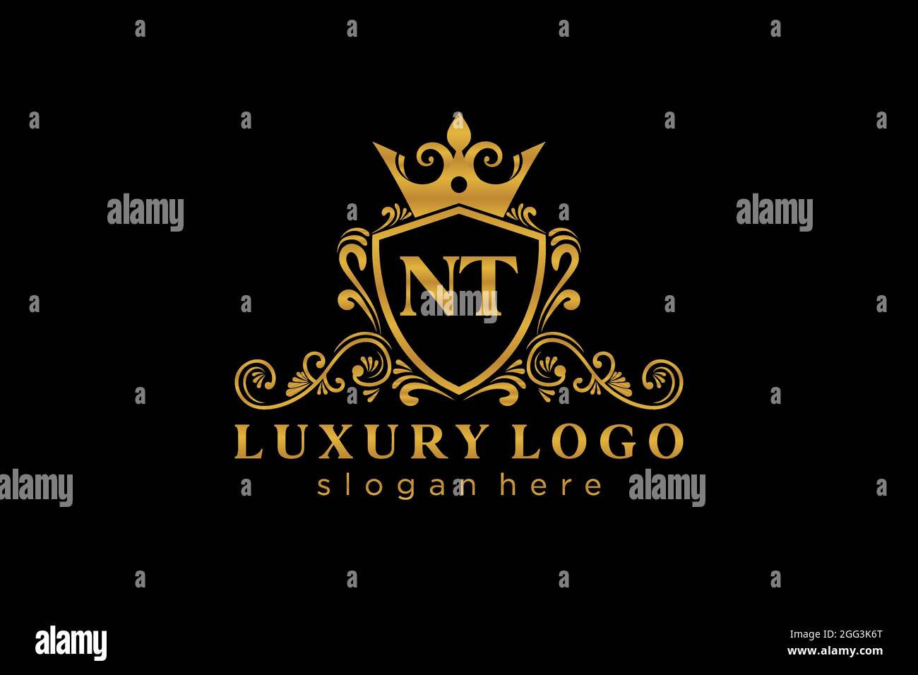 NT Letter Royal Luxury Logo Vorlage in Vektorgrafik für Restaurant, Royalty, Boutique, Cafe, Hotel, Heraldisch, Schmuck, Mode und andere Vektor illustrr Stock Vektor