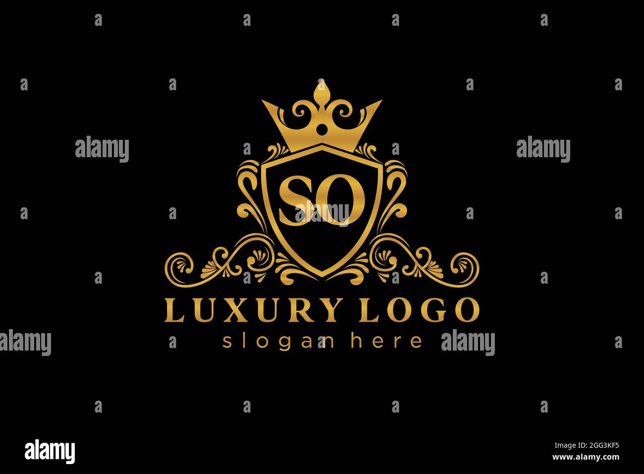 SO Letter Royal Luxury Logo Vorlage in Vektorgrafik für Restaurant, Royalty, Boutique, Cafe, Hotel, Heraldisch, Schmuck, Mode und andere Vektor illustrr Stock Vektor