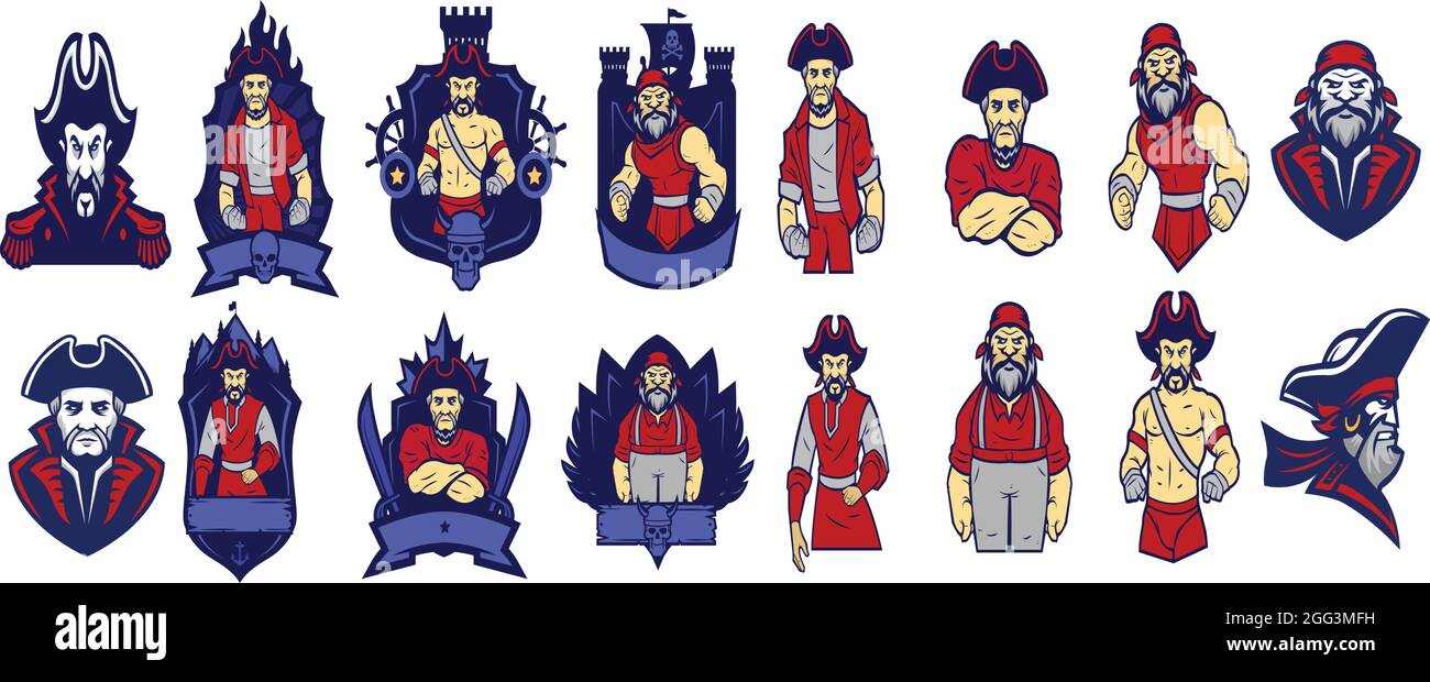 Pirates Maskottchen Logo Set Vektor Kollektion Stock Vektor