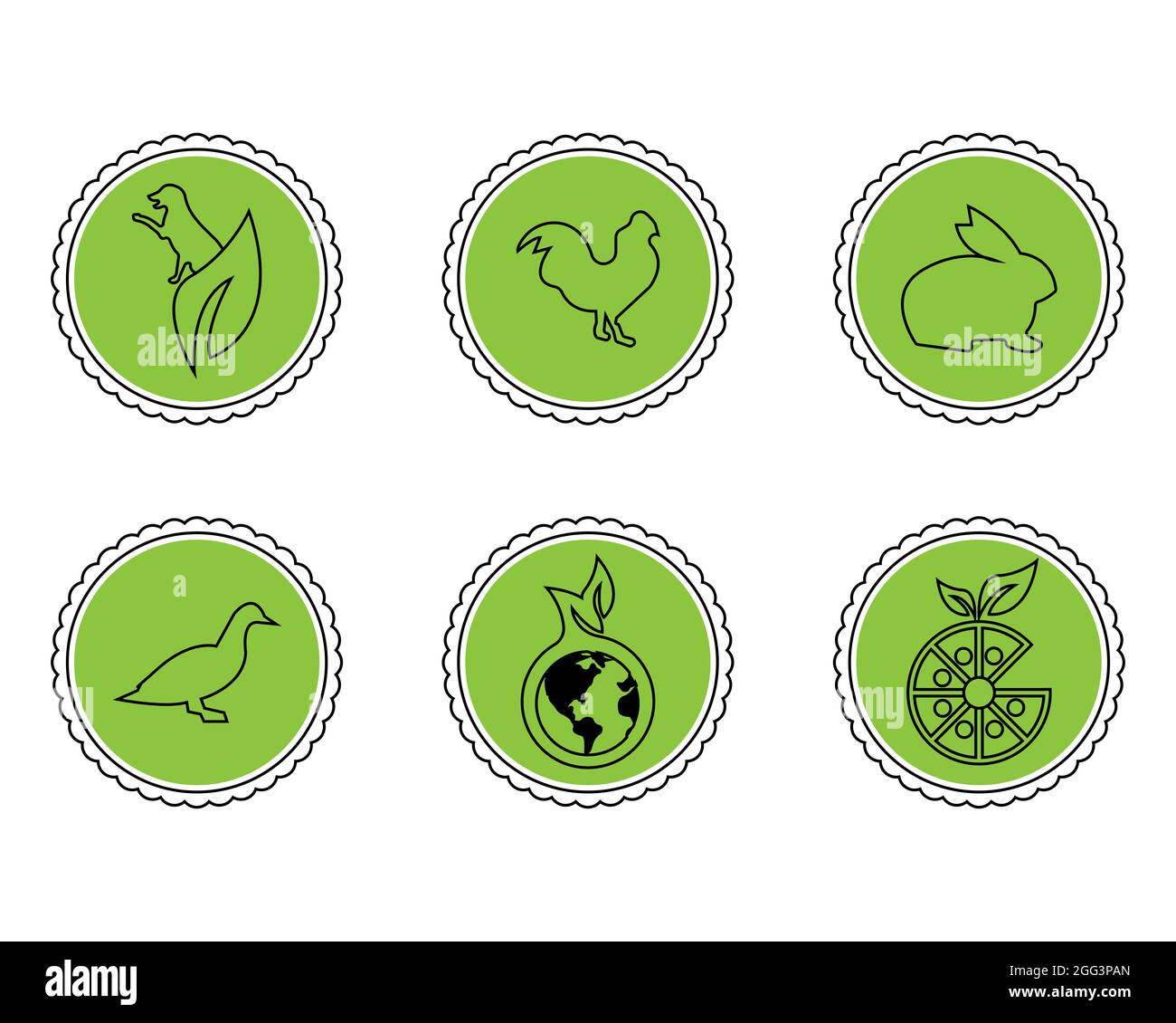 Symbol für die Tierlinie in einem grünen Kreis für Lebensmittelprodukte Stockfoto