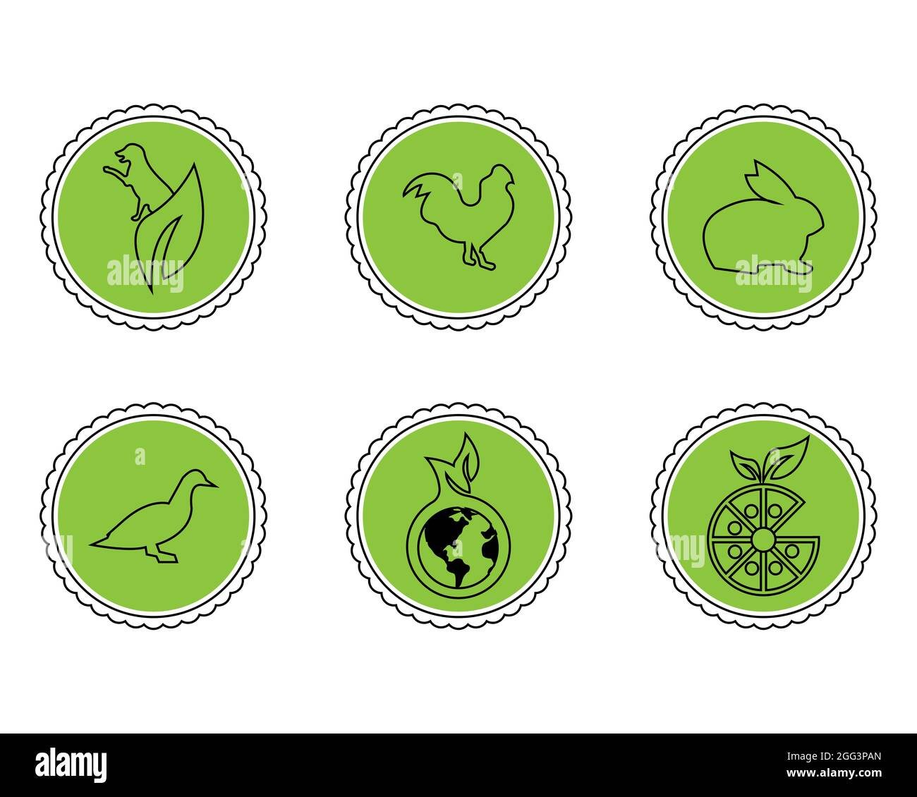 Symbol für die Tierlinie in einem grünen Kreis für Lebensmittelprodukte Stockfoto