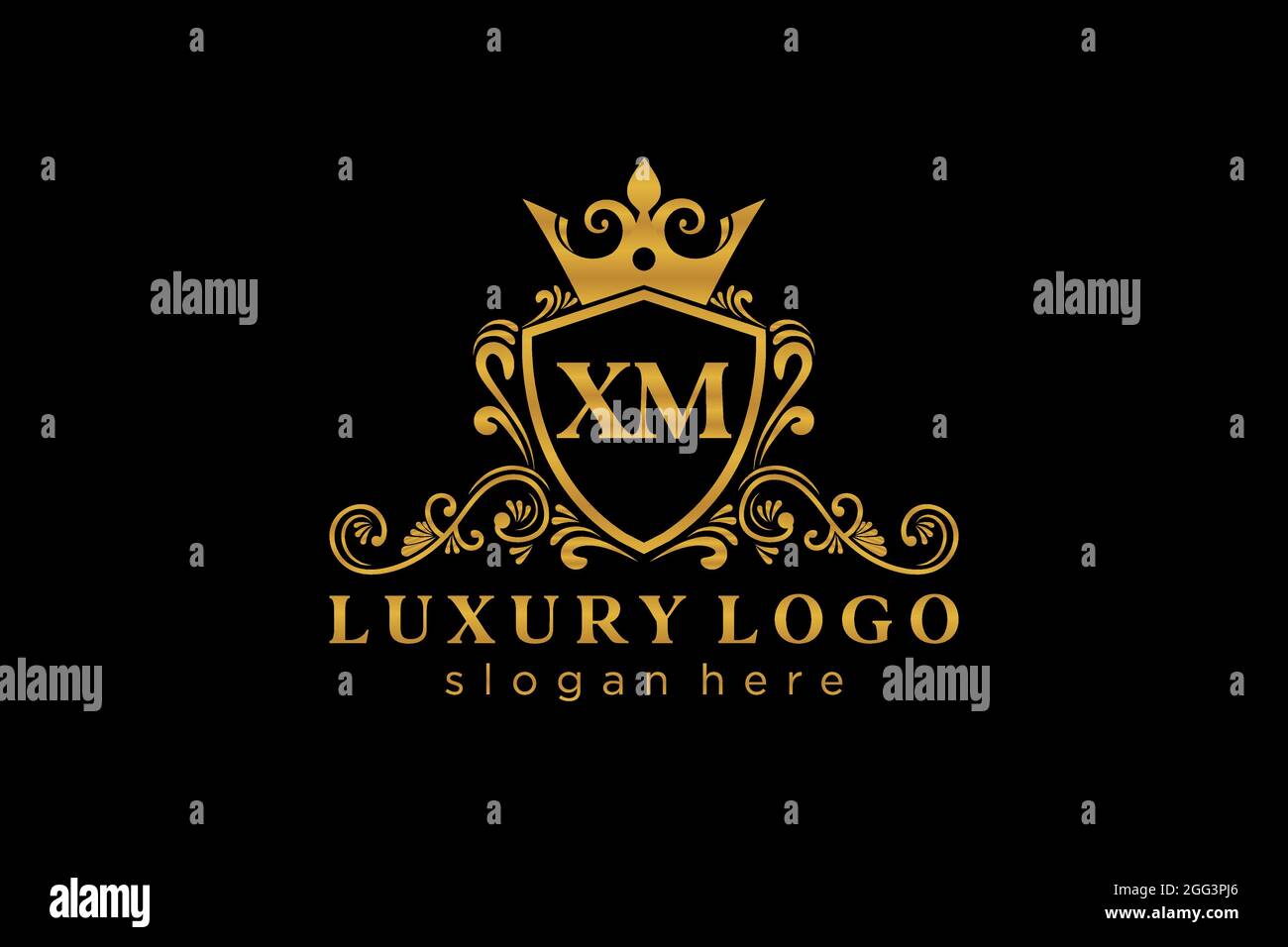XM Letter Royal Luxury Logo Vorlage in Vektorgrafik für Restaurant, Royalty, Boutique, Cafe, Hotel, Heraldisch, Schmuck, Mode und andere Vektor illustrr Stock Vektor