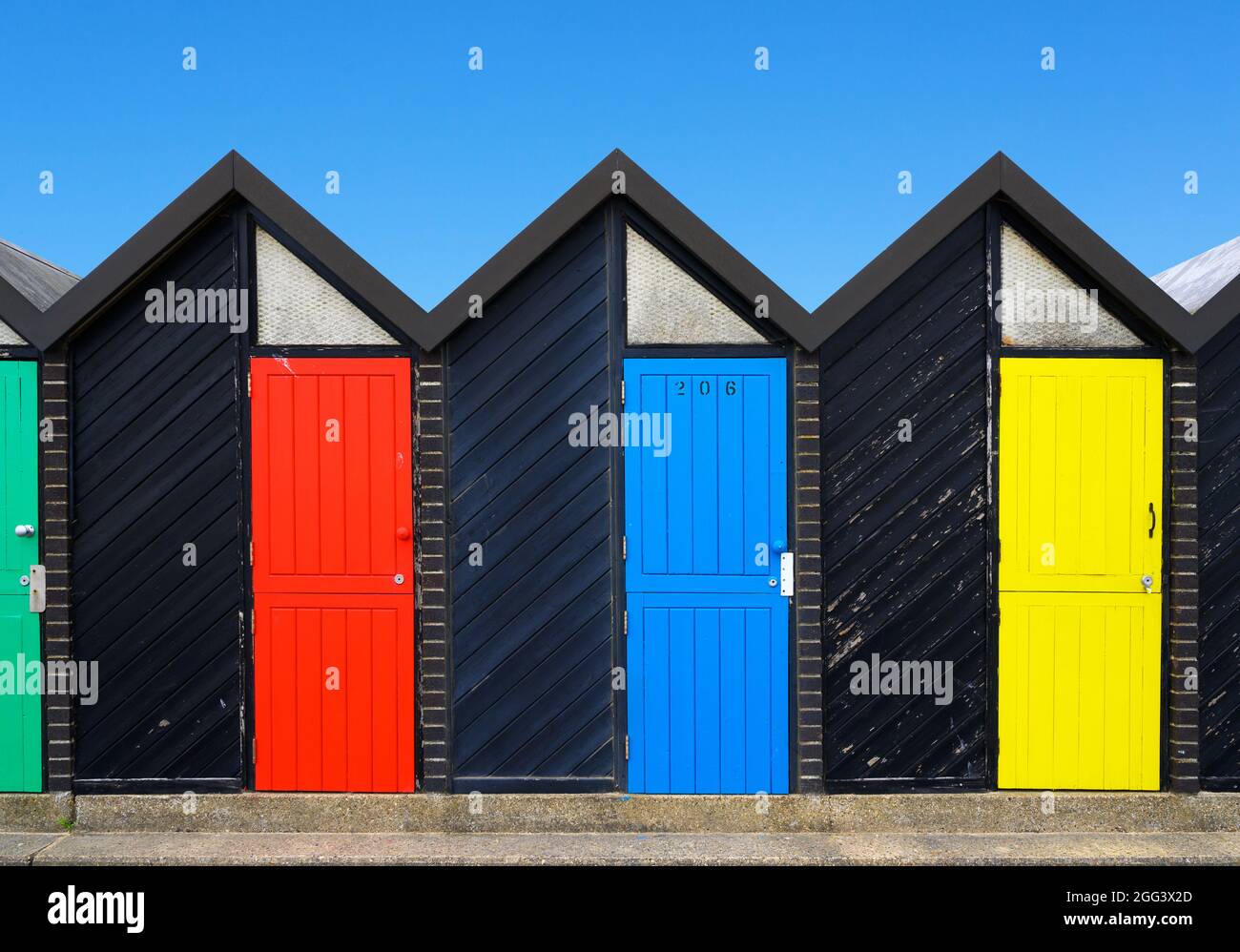 Strandhütten in Lowestoft, Suffolk, East Anglia, England, Großbritannien Stockfoto