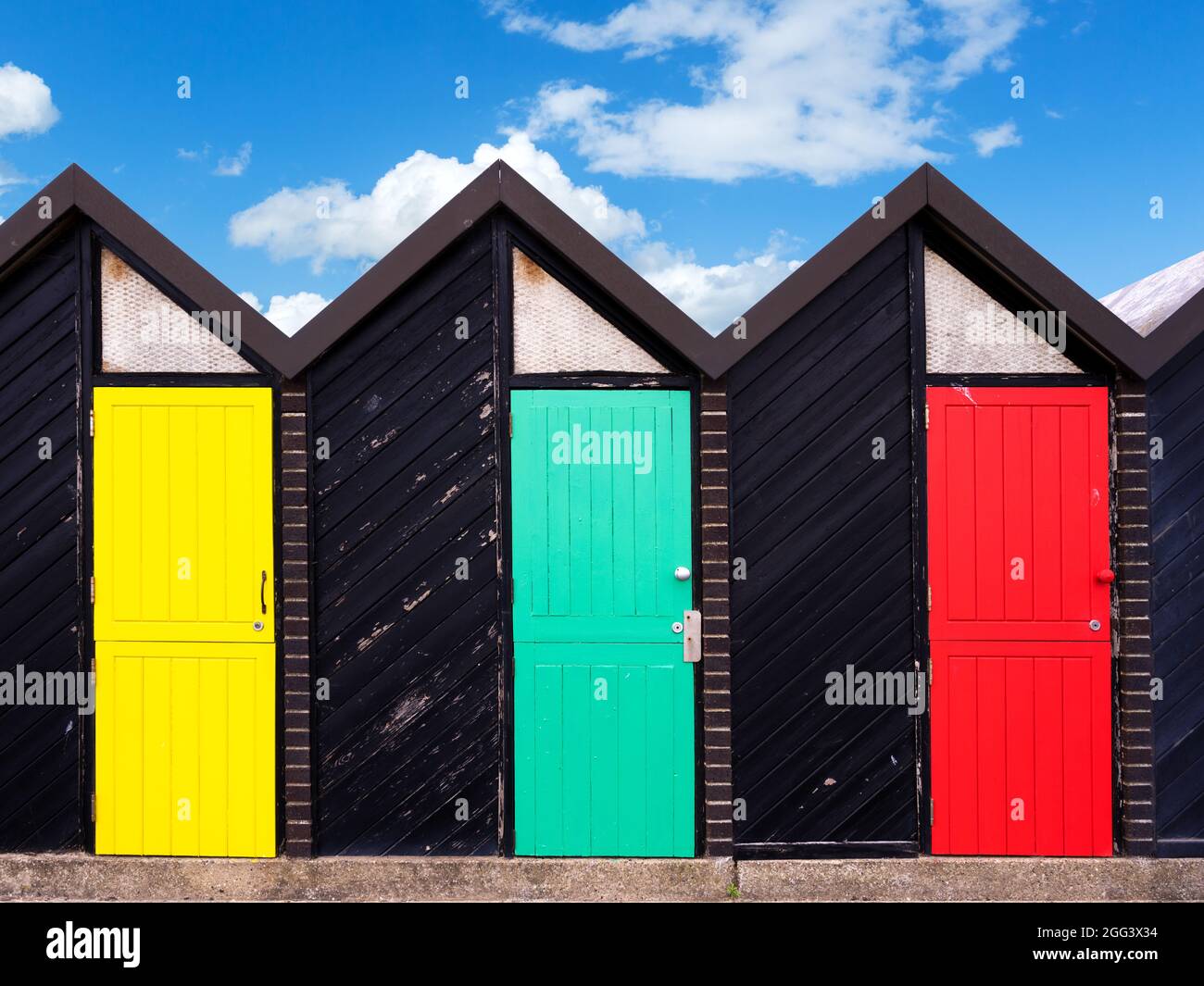 Strandhütten in Lowestoft, Suffolk, East Anglia, England, Großbritannien Stockfoto