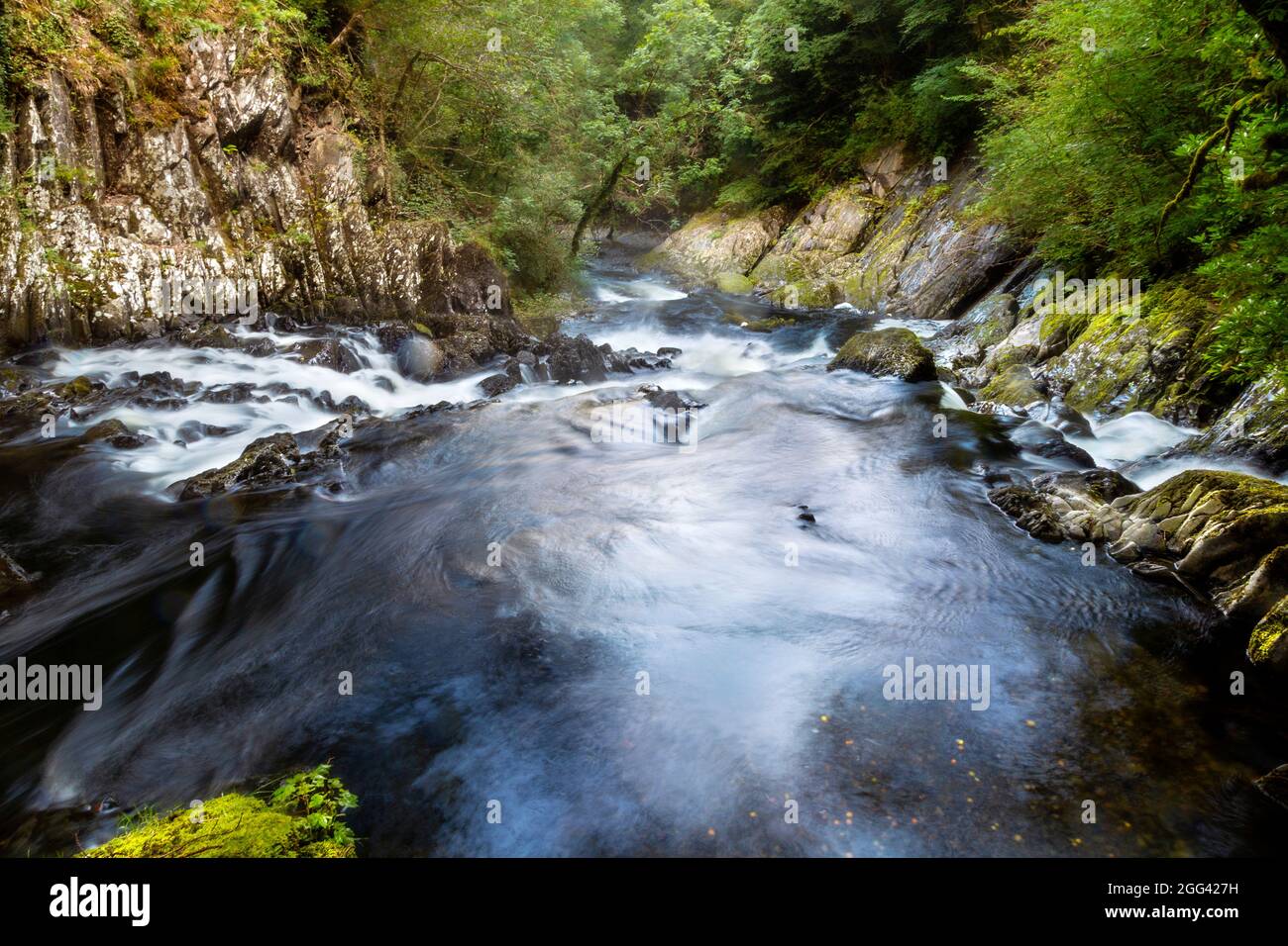 Swallow Falls Waterfall (Rhaeadr Ewynnol), Betws-y-Coed, Snowdonia National Park, Wales, Großbritannien Stockfoto