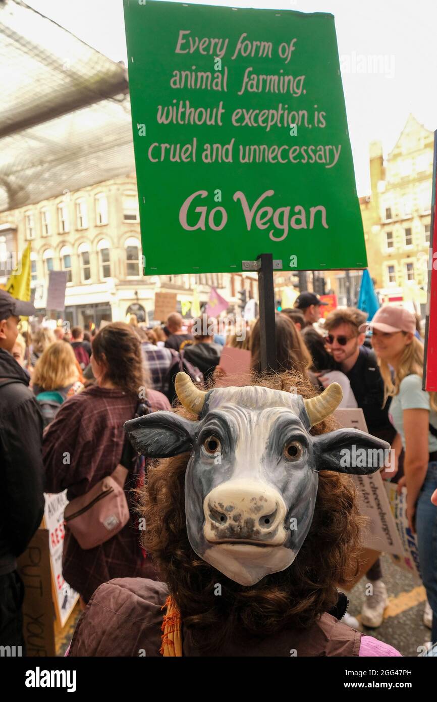 London, 27. August 2021: Rebellion des Aussterbens, protestmarsch der Tieraufstand beginnt am Smithfields Market in der City of London Stockfoto