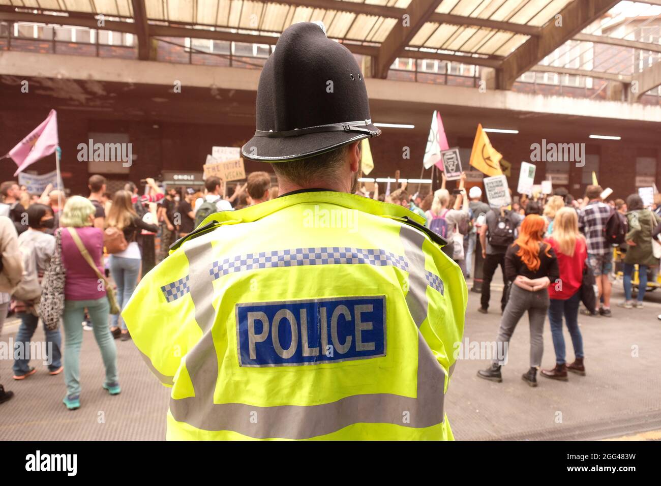 London, 27. August 2021: Rebellion des Aussterbens, protestmarsch der Tieraufstand beginnt am Smithfields Market in der City of London Stockfoto