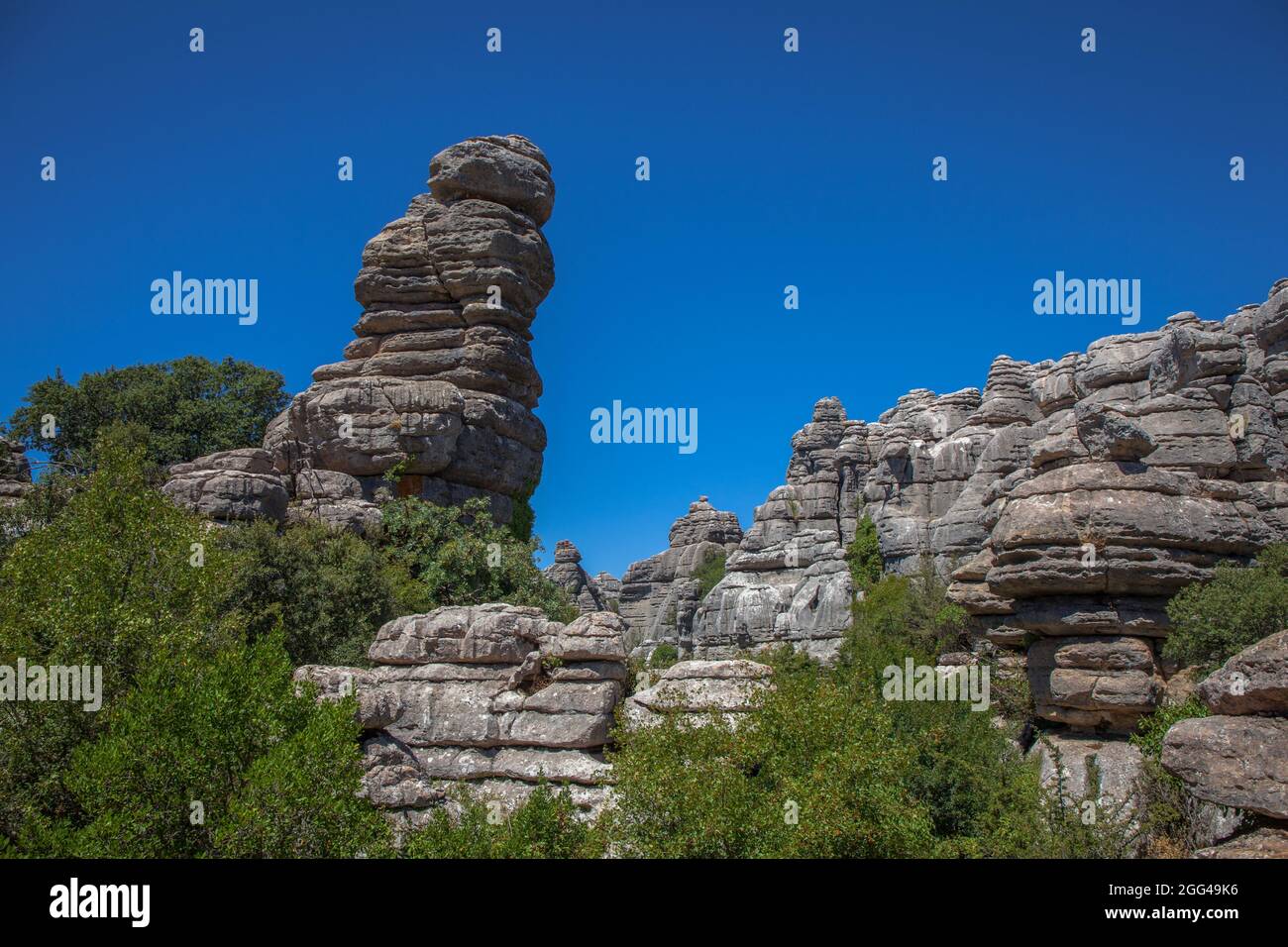 Blick auf den Naturpark El Torcal de Antequera. Stockfoto