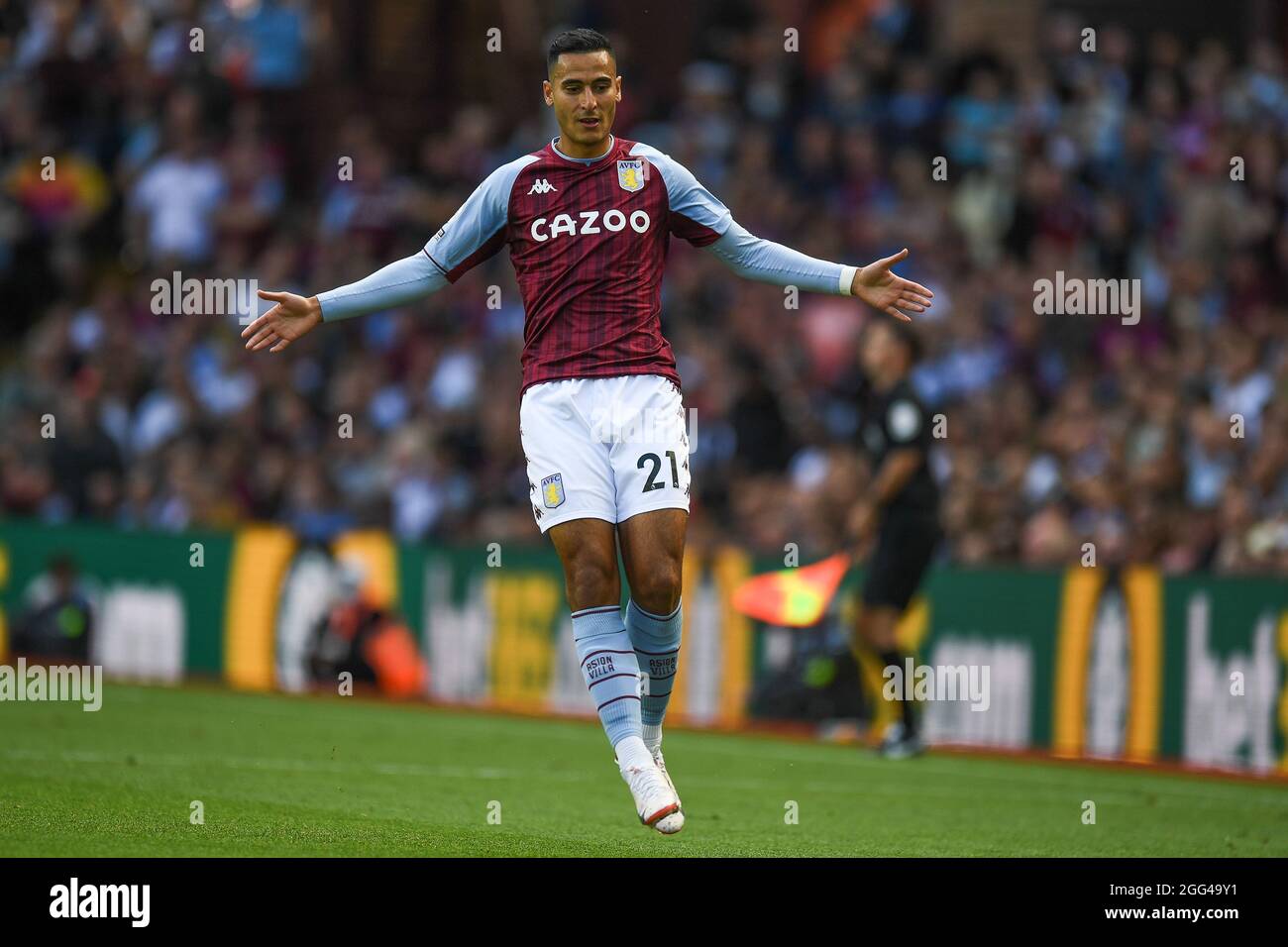 Birmingham, Großbritannien. August 2021. Anwar El Ghazi #21 von Aston Villa während des Spiels in Birmingham, Vereinigtes Königreich am 8/28/2021. (Foto von Mike Jones/News Images/Sipa USA) Quelle: SIPA USA/Alamy Live News Stockfoto