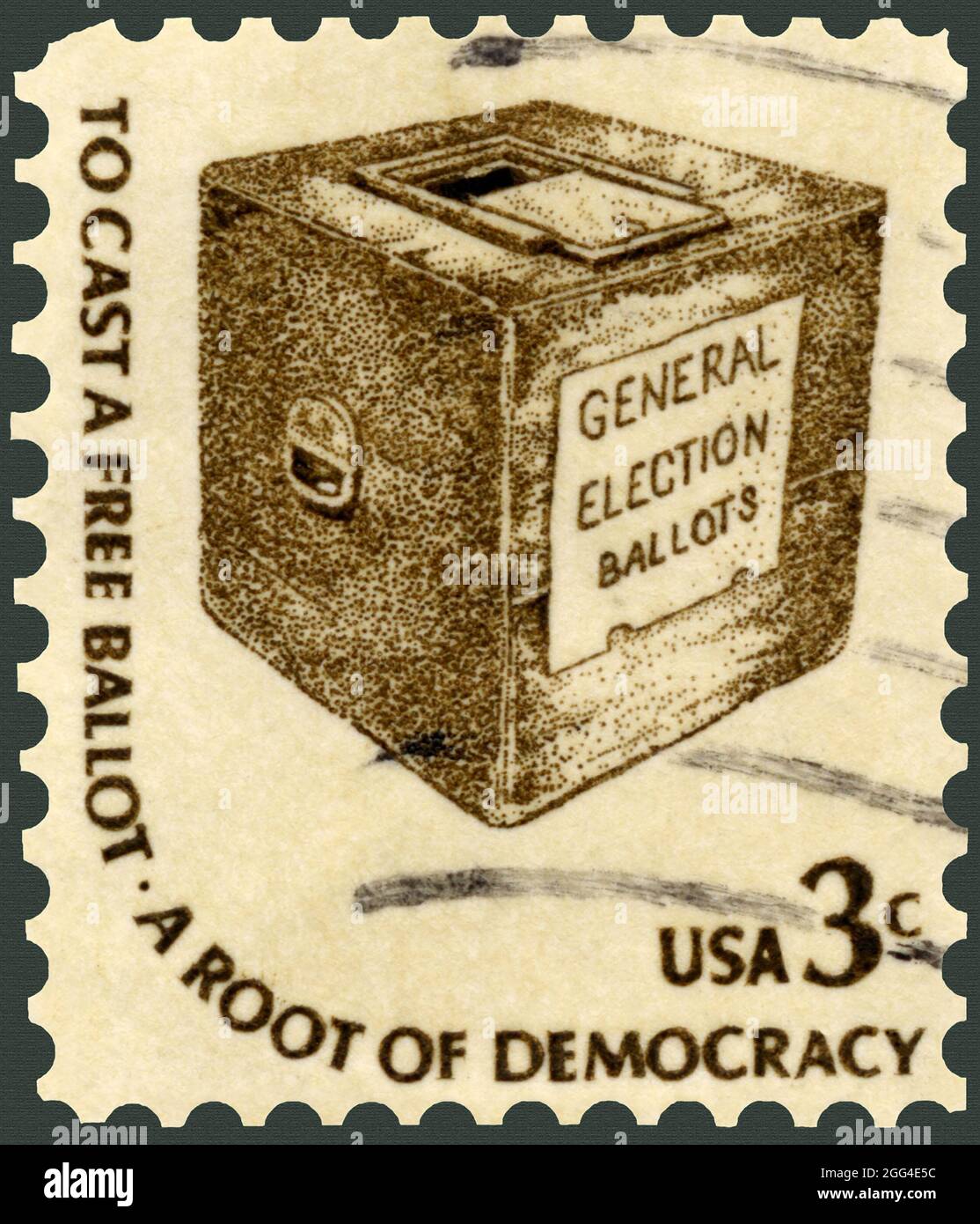Briefmarke der Wahlurne ausgestellt am 1977. Stockfoto