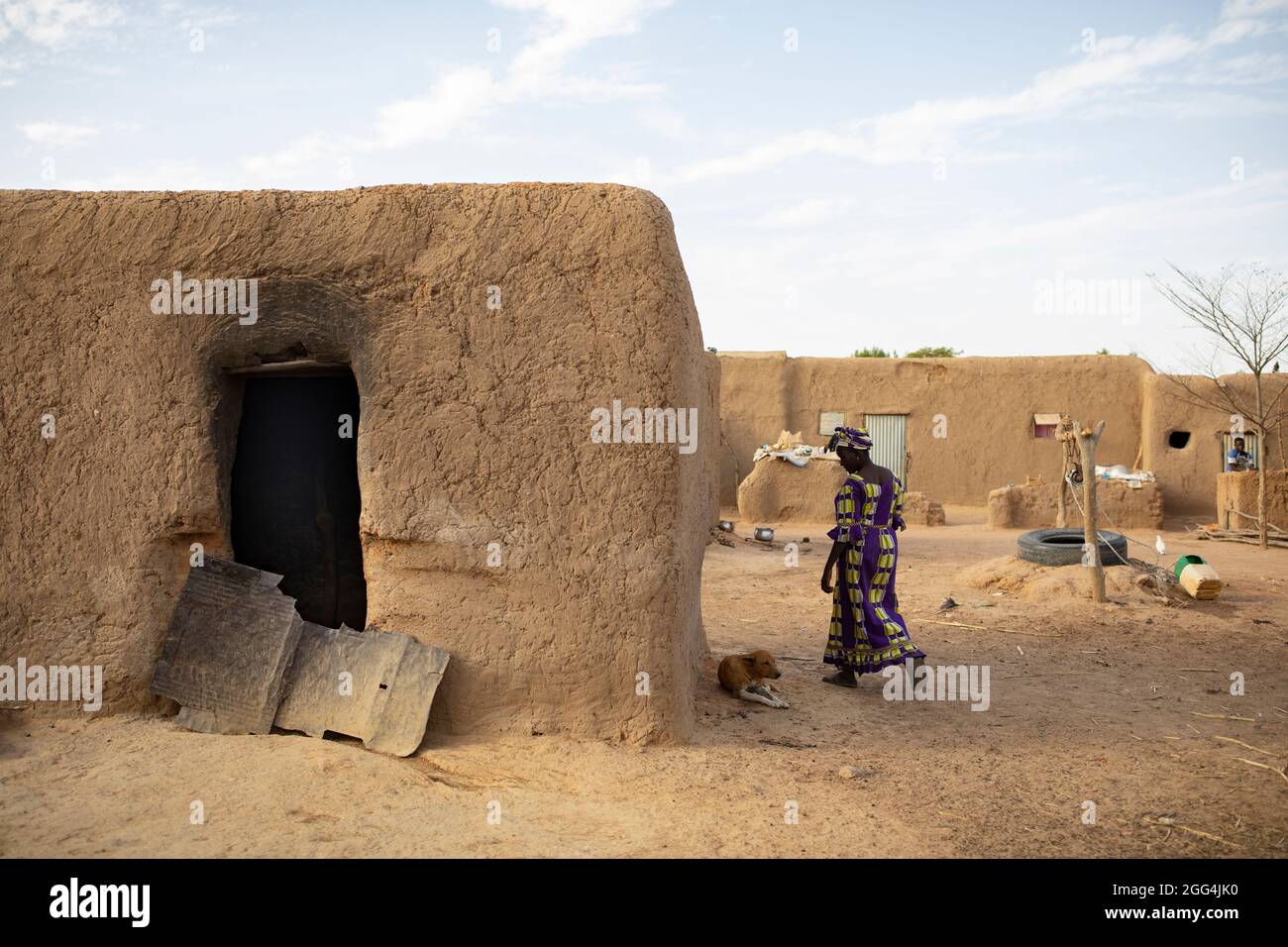 Mud errichtete ein Haus der Familie aus lehmziegel in der Region Ségou, Mali, Westafrika. Stockfoto