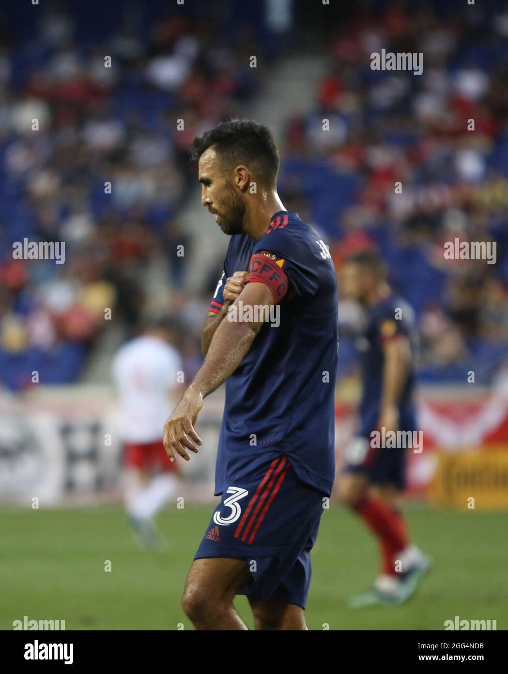 Harrison, Vereinigte Staaten . August 2021. Jonathan Bornstein (3, Chicago Fire FC) während des Major League Soccer-Spiels zwischen New York Red Bulls und Chicago Fire FC in der Red Bull Arena in Harrison, New Jersey. Kredit: SPP Sport Pressefoto. /Alamy Live News Stockfoto