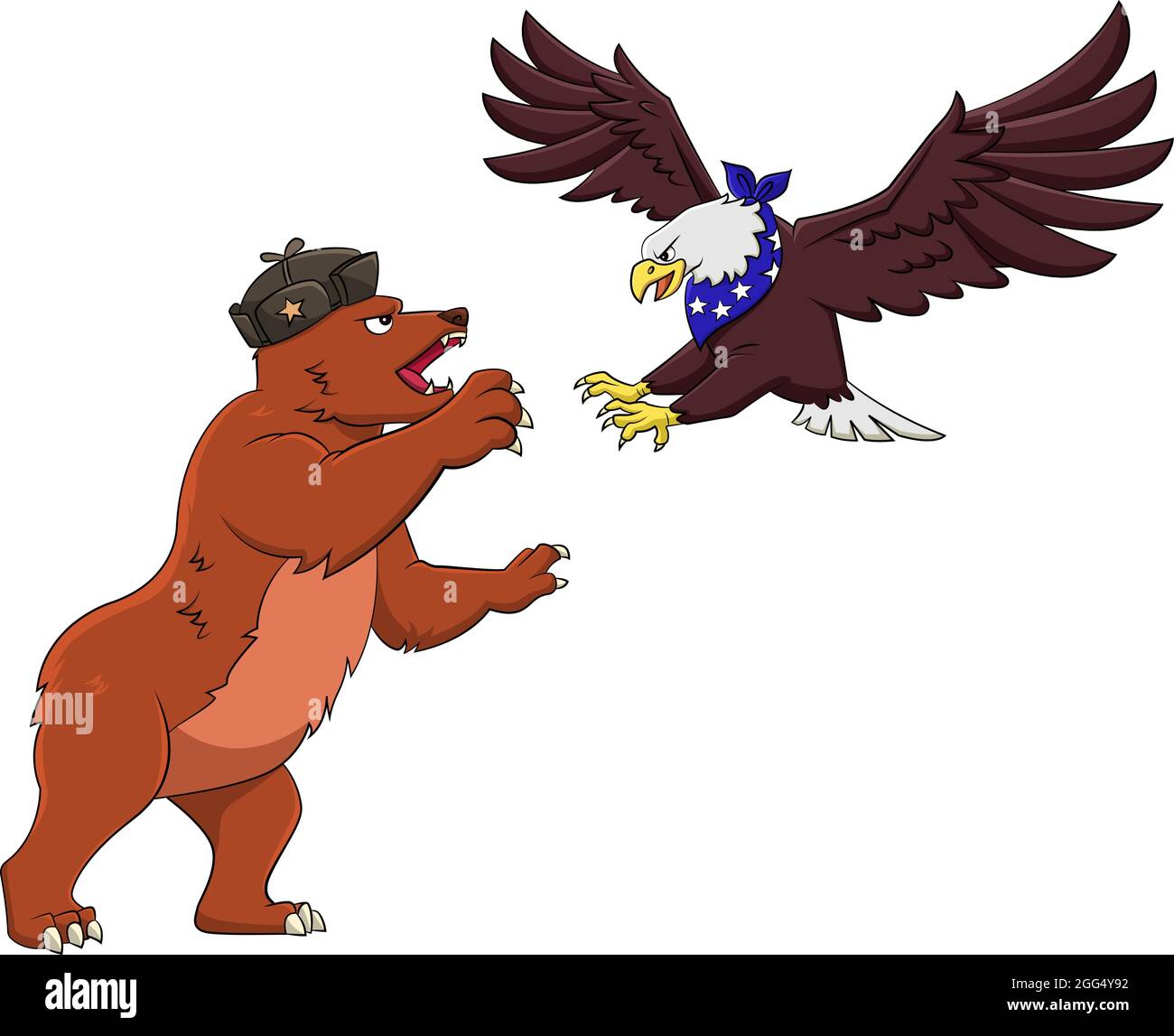 Cartoon Vektordarstellung eines russischen Bären gegen einen amerikanischen Adler Stock Vektor