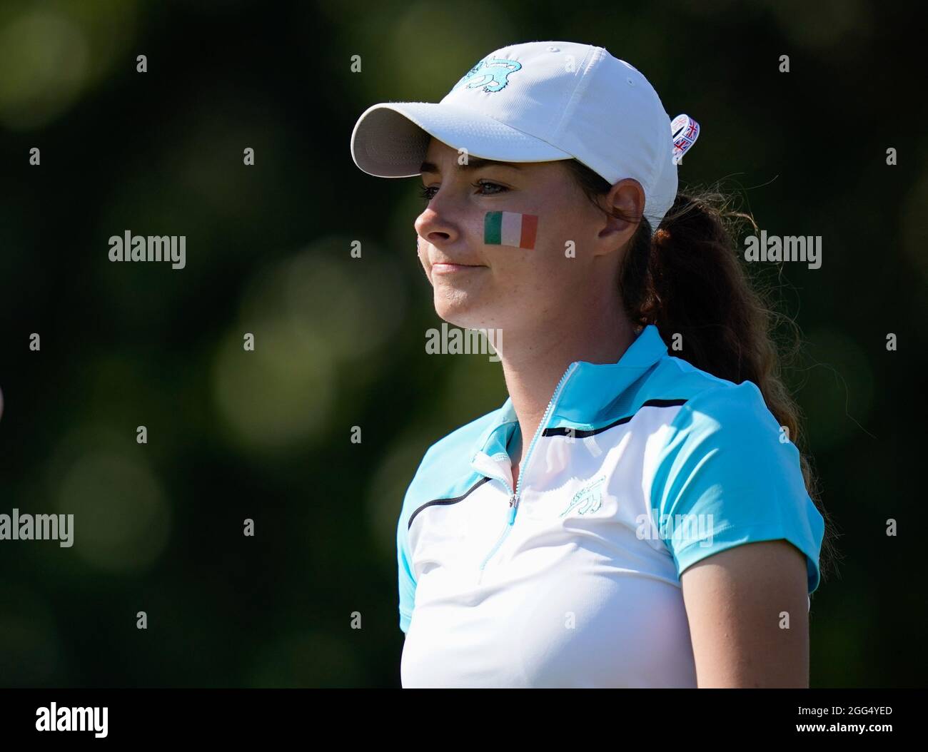 Caley McGinty von Team GB&I läuft vom 4. Abschlag während des Curtis Cup Day 3 2021 - Singles im Conwy Golf Club, Conwy, Wales am Samstag, den 28. August 202 Stockfoto