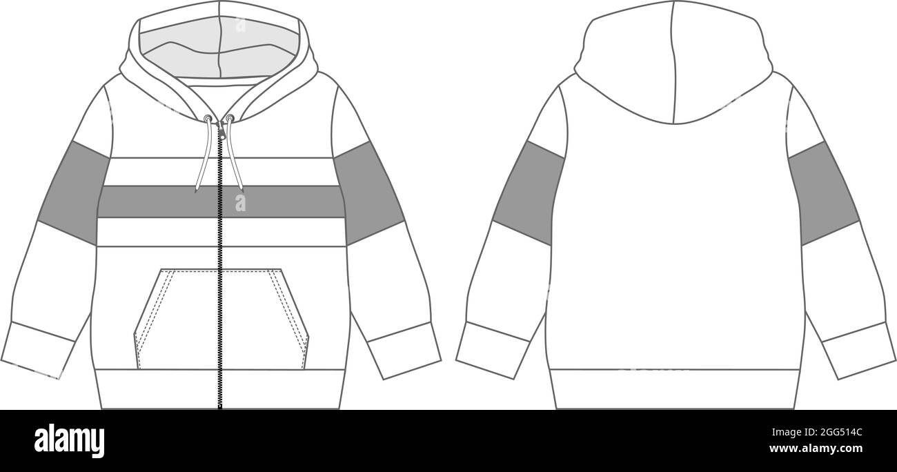 Regular Fit Langarm mit Tasche Baumwoll Fleece Hoodie technische Mode Skizze Vektor Illustration. Kleidungsvorlage für flachen Pullover nach außen. Stock Vektor