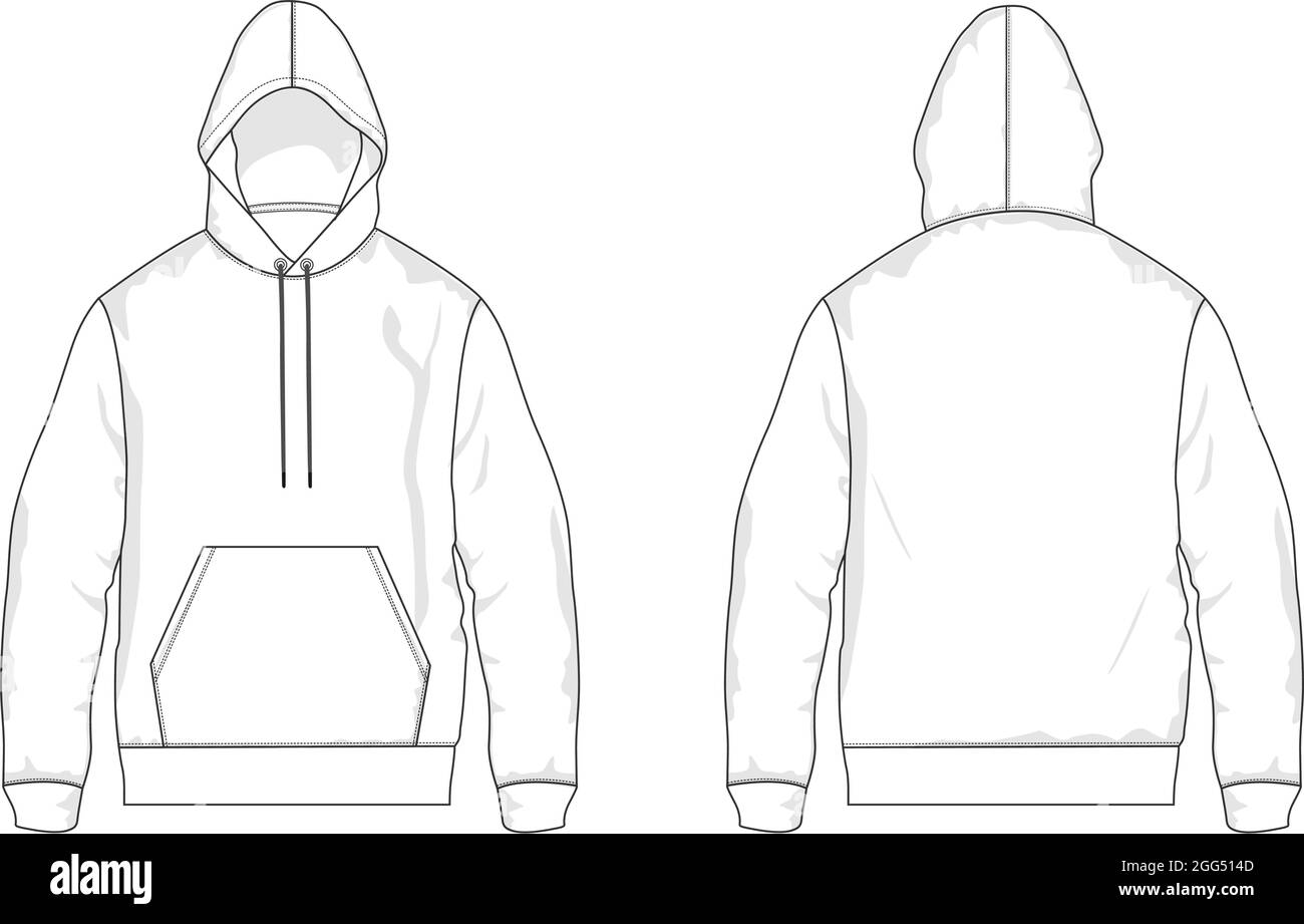 Regular Fit Langarm mit Tasche Baumwoll Fleece Hoodie technische Mode Skizze Vektor Illustration. Kleidungsvorlage für flachen Pullover nach außen. Stock Vektor