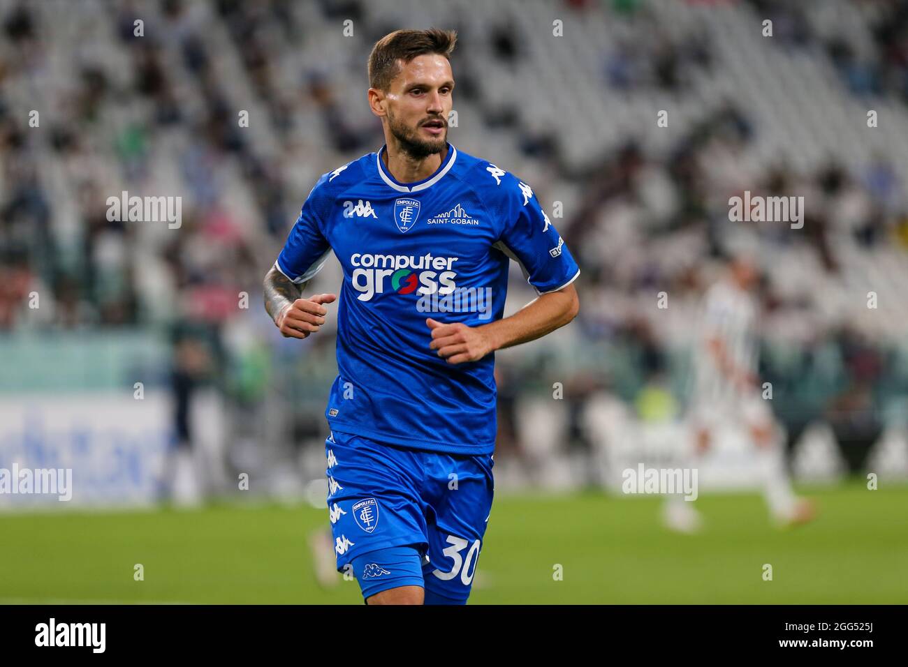 TURIN, ITALIEN, 28. AUGUST 2021. Petar Stojanovic vom FC Empoli während des Spiels zwischen dem FC Juventus und dem FC Empoli im Allianz Stadium. Endergebnis: 0-1. Kredit: Massimiliano Ferraro/Medialys Images/Alamy Live Nachrichten Stockfoto