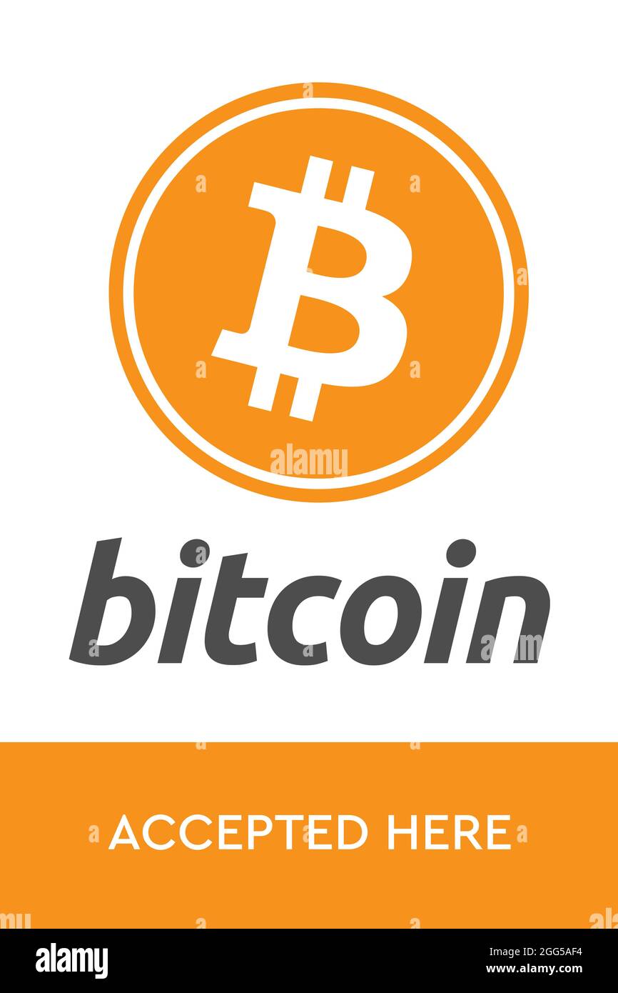 Bitcoin wird hier akzeptiert. Bitcoin BTC Logo Akzeptieren Sie die Zahlung  per Krypto-Währung. Virtuelle Geldkryptowährung. Konzept für digitales  Geld. Aufkleber Stockfotografie - Alamy