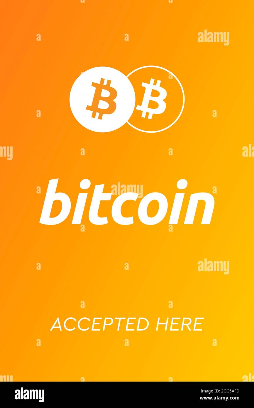 Bitcoin wird hier akzeptiert. Bitcoin BTC Logo Akzeptieren Sie die Zahlung  per Krypto-Währung. Virtuelle Geldkryptowährung. Konzept für digitales  Geld. Aufkleber Stockfotografie - Alamy
