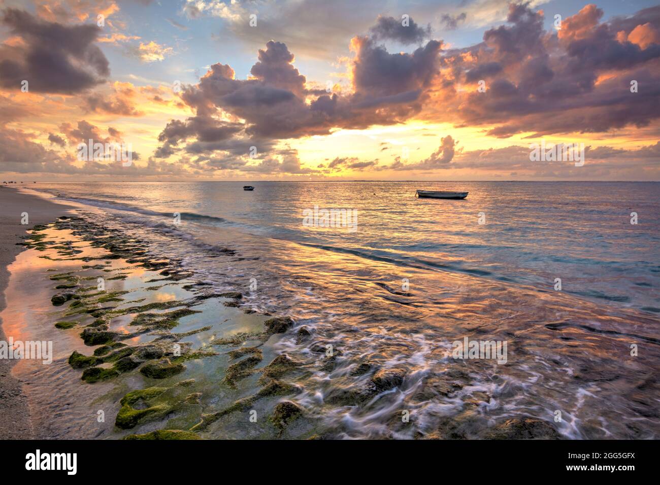 Sonnenuntergang in Le Morne Brabant, Mauritius Stockfoto