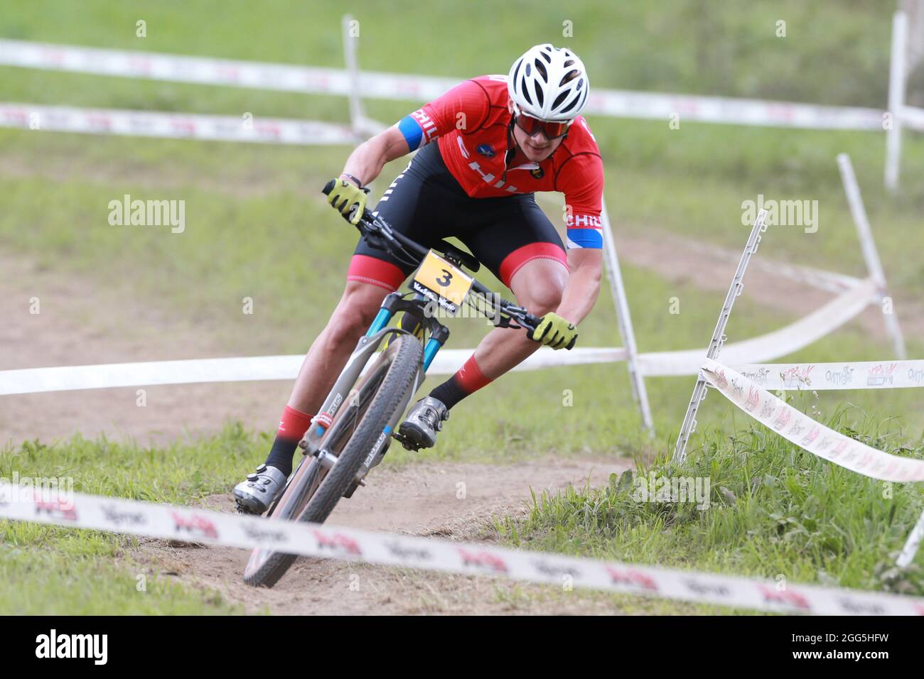 Commezzadura, Italien. August 2021. UCI 2021 Mountainbike Cross Country Weltmeisterschaft in Commezzadura am 28. August 2021. Männer unter 23 Jahren, Martin VIDAURRE KOSSMANN (CHI) (Foto: Pierre Teyssot/ESPA-Images) Quelle: European Sports Photo Agency/Alamy Live News Stockfoto
