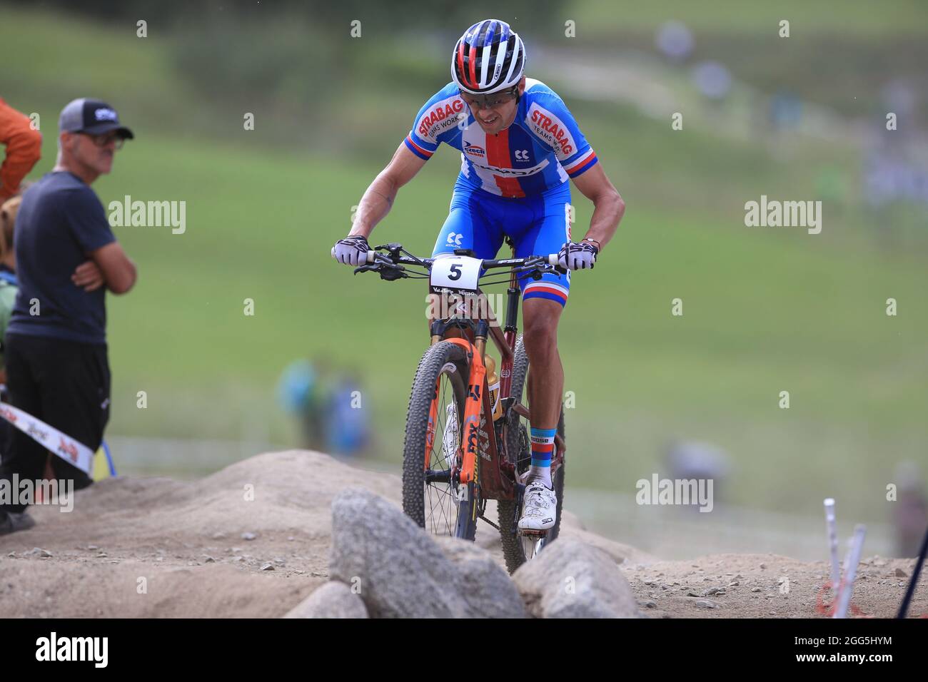 UCI 2021 Mountainbike Cross Country Weltmeisterschaft in Commezzadura am 28. August 2021. Men Olympic, Ondrej Cink (SLO) (Foto: Pierre Teyssot/ESPA-Images) Stockfoto