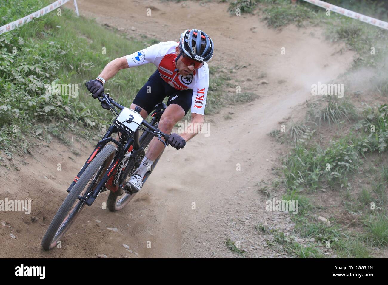 UCI 2021 Mountainbike Cross Country Weltmeisterschaft in Commezzadura am 28. August 2021. Männer Cross Country Olympic, Mathias Flueckiger (SUI) (Foto: Pierre Teyssot/ESPA-Images) Stockfoto