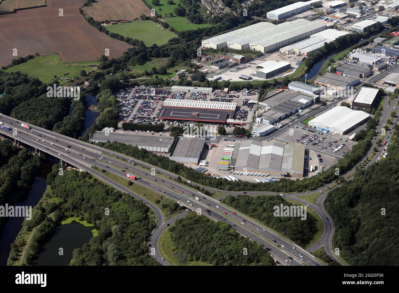 Luftaufnahme von BCA Brighouse (British Car Auctions), West Yorkshire Stockfoto