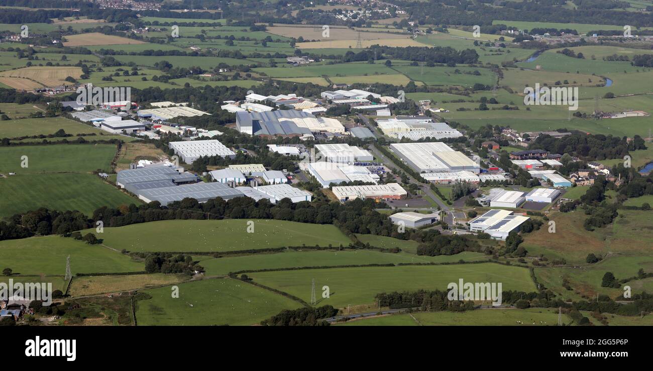 Luftaufnahme des Altham Business Park, Altham, zwischen Accrington & Burnley, Lancashire Stockfoto