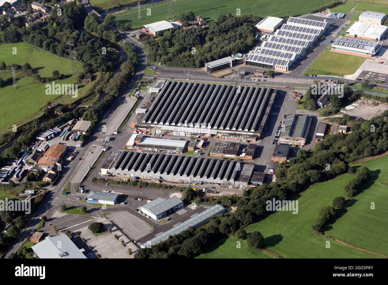 Luftaufnahme des Time Technology Park Business Park & Simonstone Business Park in der Nähe von Burnley, Lancashire Stockfoto
