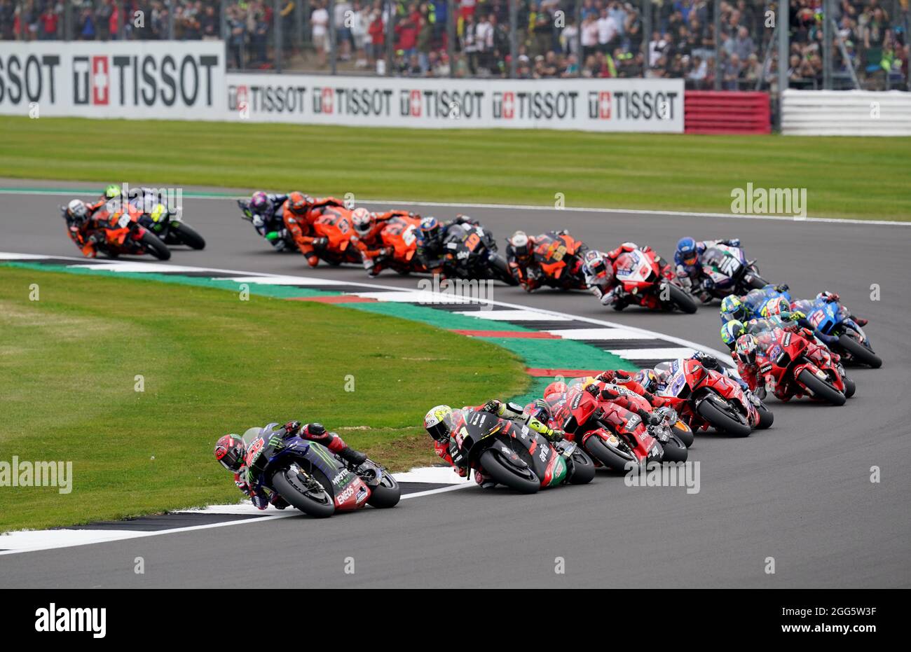 Fabio Quartararo von Monster Energy Yamaha während des Monster Energy British Grand Prix MotoGP Renntages in Silverstone, Towcester. Bilddatum: Sonntag, 29. August 2021. Stockfoto