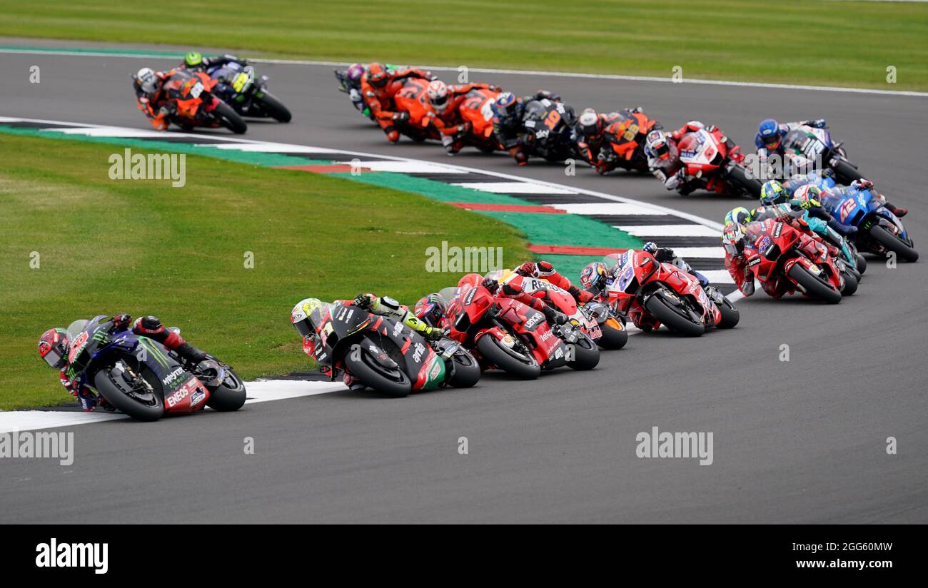 Fabio Quartararo von Monster Energy Yamaha während des Monster Energy British Grand Prix MotoGP Renntages in Silverstone, Towcester. Bilddatum: Sonntag, 29. August 2021. Stockfoto