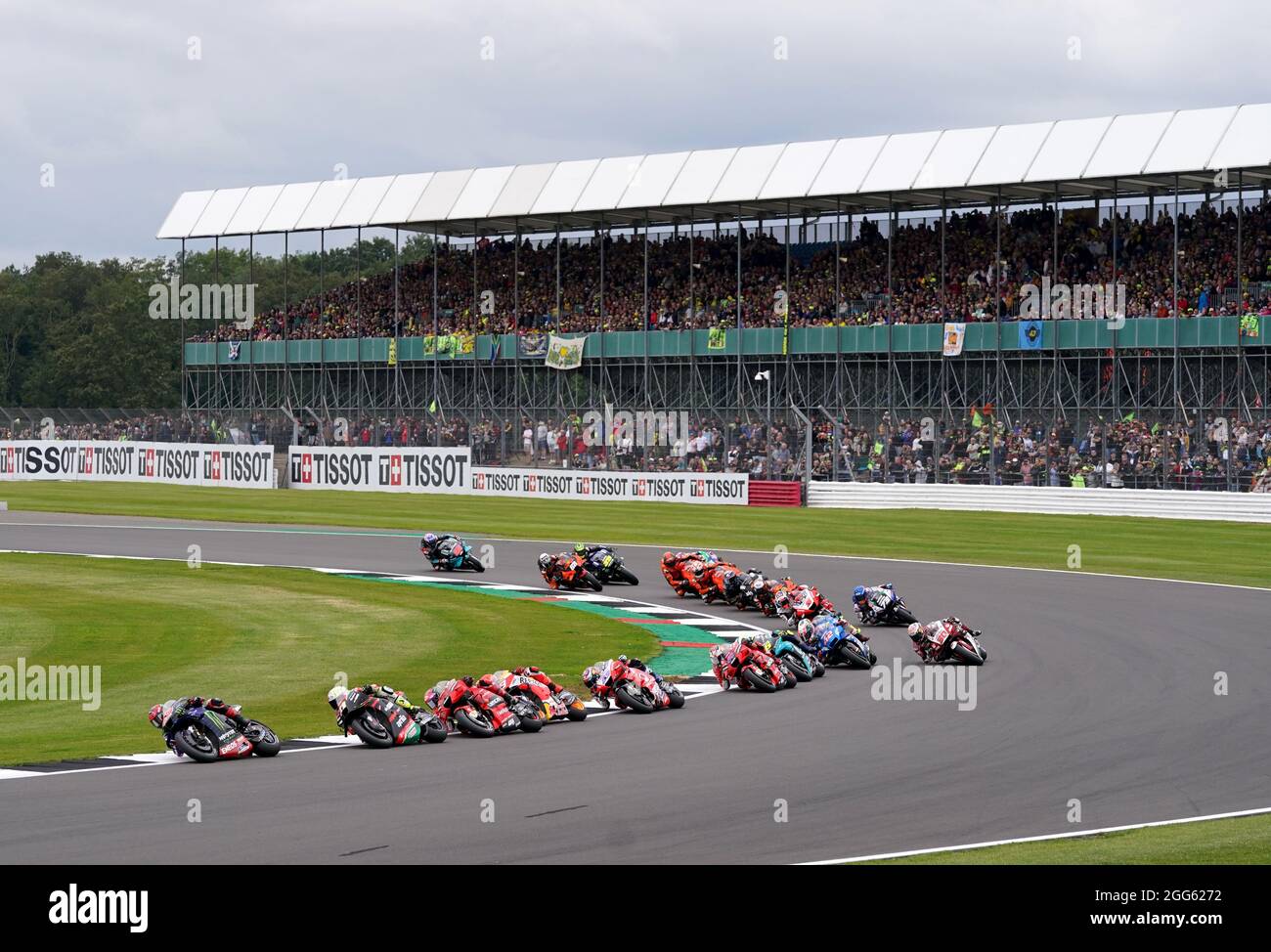 Fabio Quartararo von Monster Energy Yamaha während des Monster Energy British Grand Prix MotoGP Renntages in Silverstone, Towcester. Bilddatum: Sonntag, 29. August 2021. Stockfoto