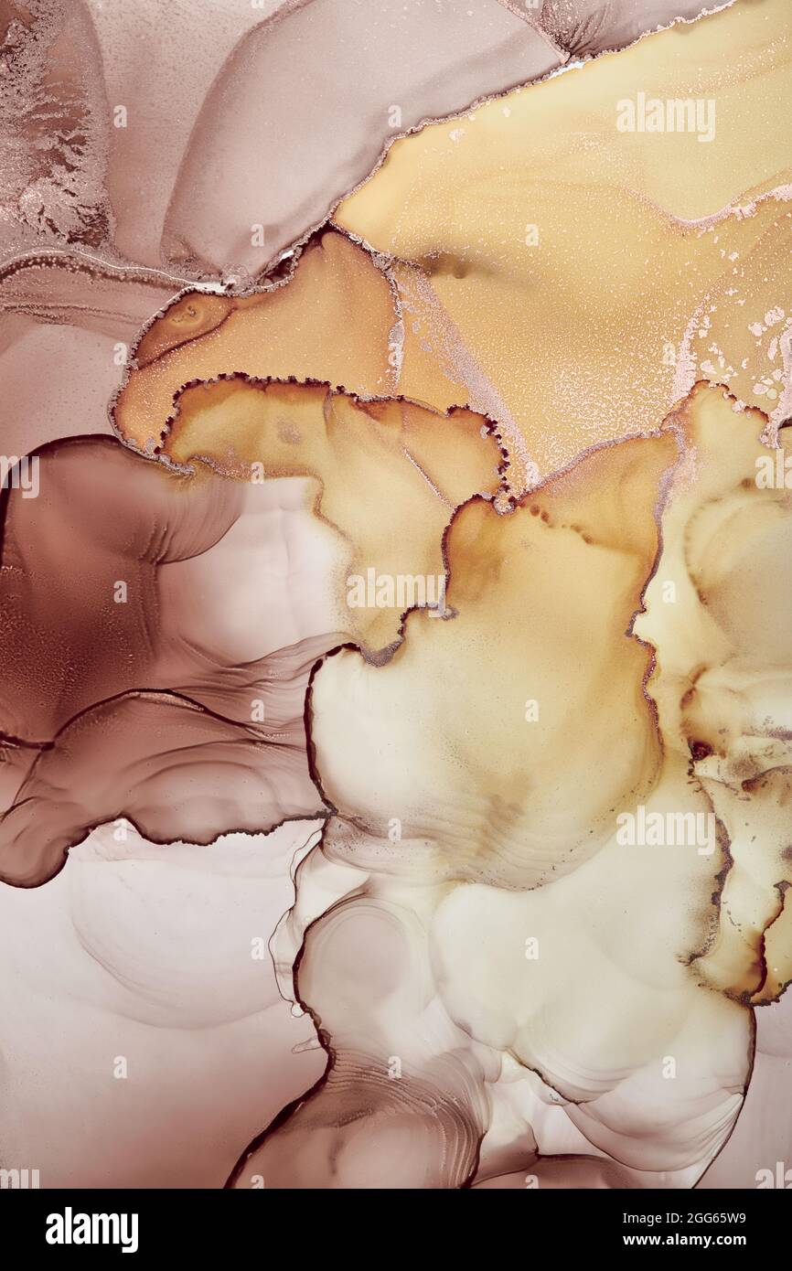 Abstrakter Hintergrund. Zeichnung im Stil von Alkoholtinte. Flüssige Marmorstruktur. Moderne Kunst. Nahaufnahme des Gemäldes. Stockfoto