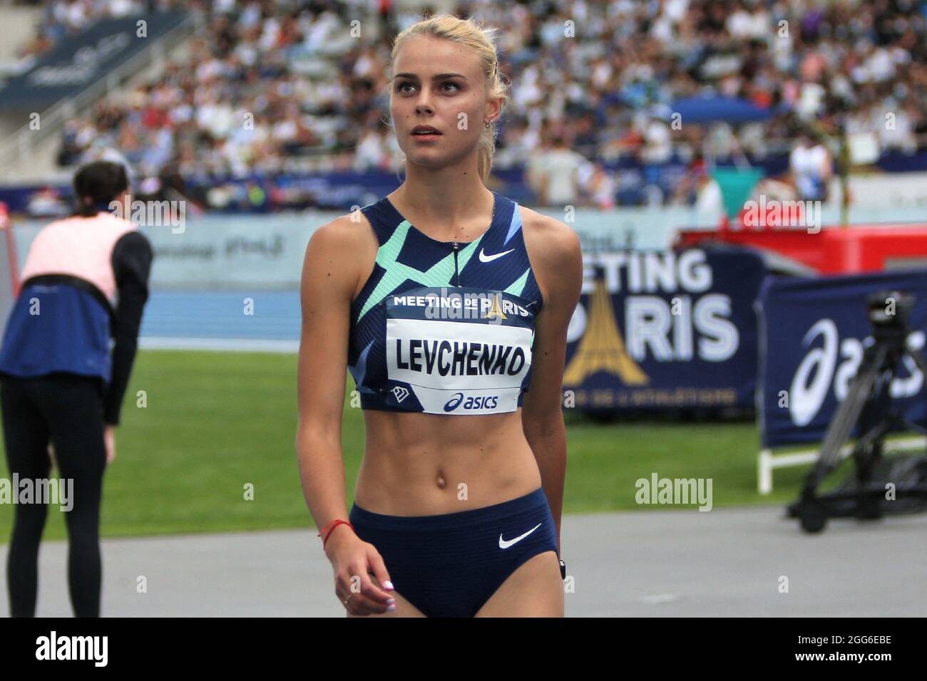 Yuliya Levchenko aus der Ukraine Hochsprung-Frauen während der IAAF Wanda Diamond League, Meeting de Paris Leichtathletik-Veranstaltung am 28. August 2021 im Charlety-Stadion in Paris, Frankreich - Foto Laurent Lairys /ABACAPRESS.COM Stockfoto