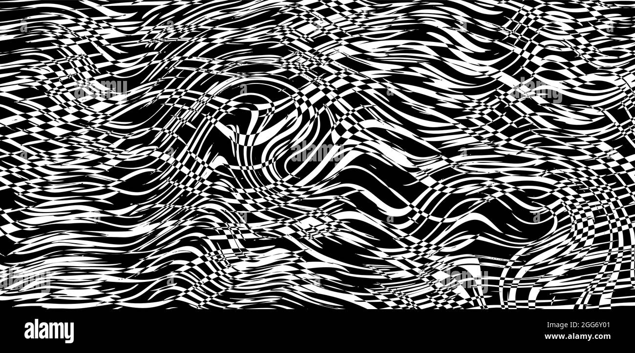Abstraktes Muster mit verzerrten Streifen auf schwarzem und weißem Hintergrund. EPS10-Vektorgrafik. Stock Vektor