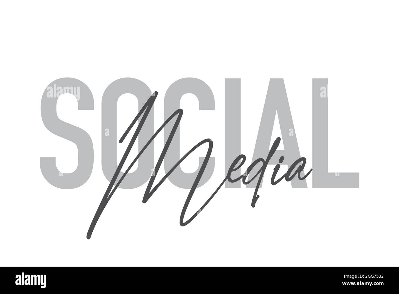 Modernes, einfaches, minimalistisches typografisches Design eines Sprichwort „Social Media“ in Grautönen. Coole, urbane, trendige und verspielte Grafik-Vektorgrafik mit Stockfoto