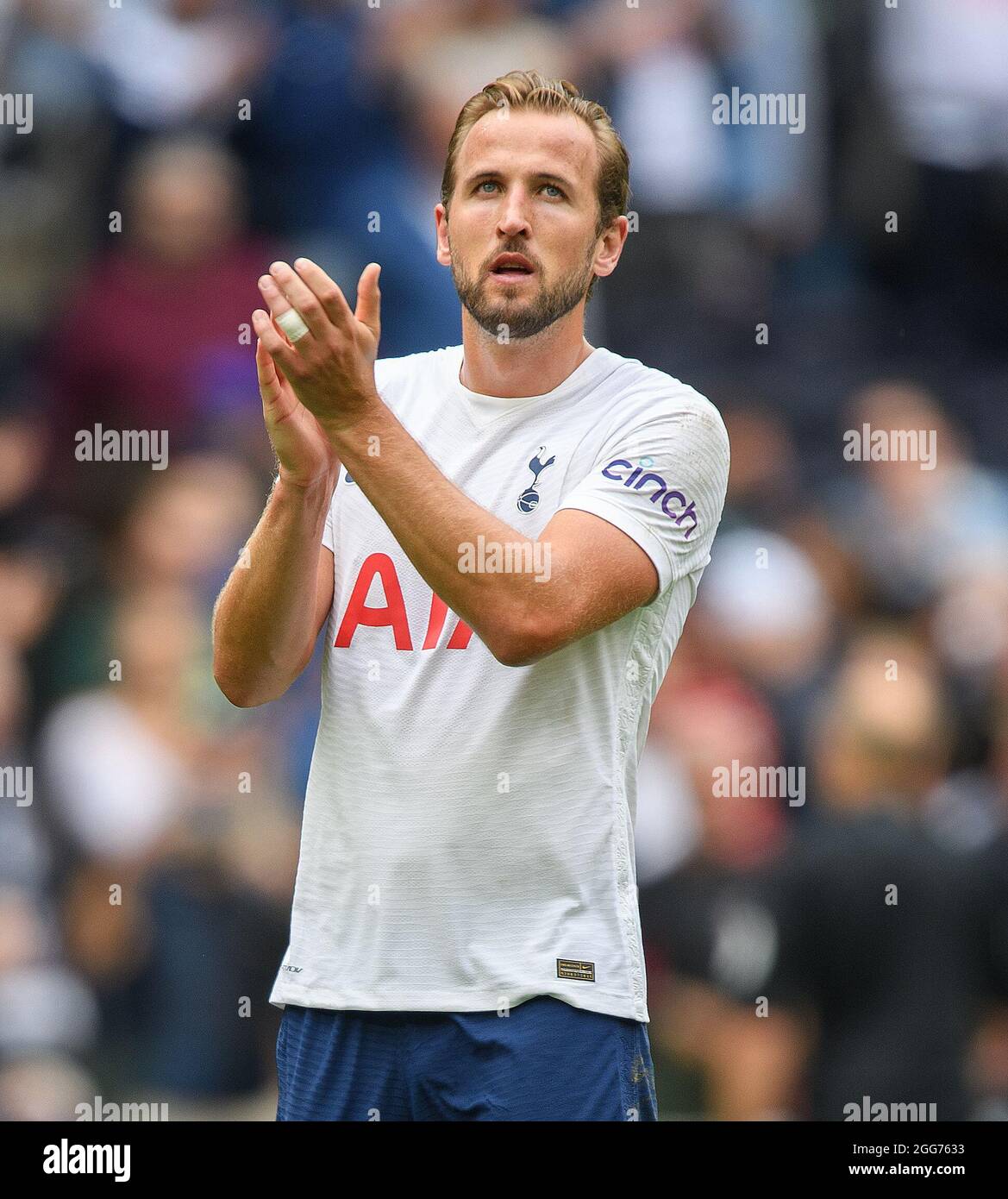 London, Großbritannien. August 2021. 29. August 2021 - Tottenham Hotspur gegen Watford - Premier League Harry Kane von Tottenham während des Premier League-Spiels im Tottenham Hotspur Stadium, London. Bildnachweis: Kredit: Mark Pain/Alamy Live Nachrichten Stockfoto