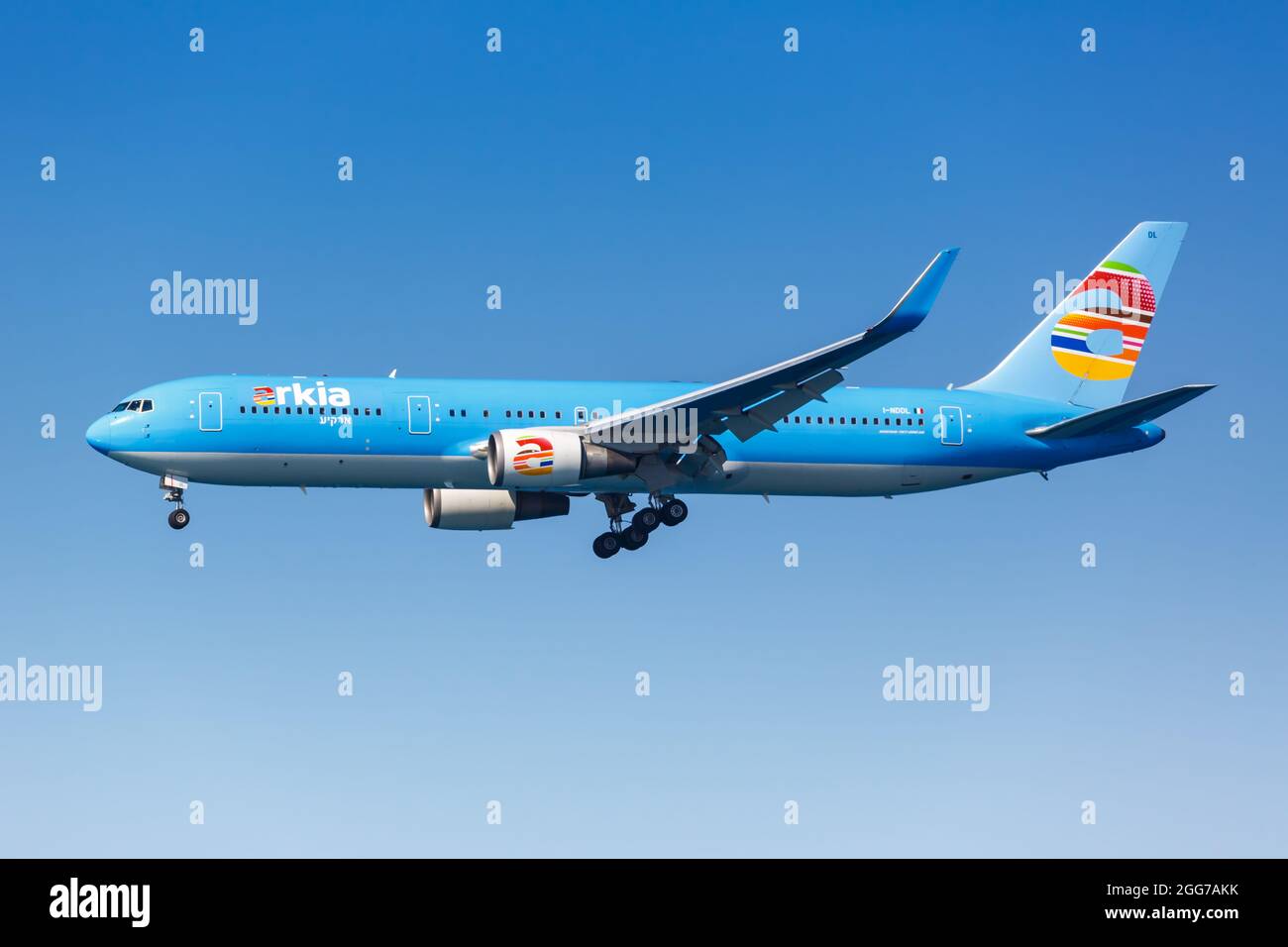 Heraklion, Griechenland - 16. September 2018: Arkia Boeing 767-300ER am Flughafen Heraklion (HER) in Griechenland. Stockfoto