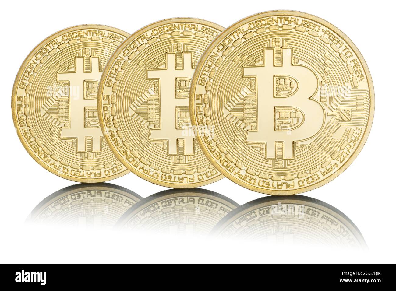 Bitcoin Krypto Währung online bezahlen digitales Geld Kryptowährung Geschäft Finanzen isoliert auf weißem Bit Münze Stockfoto